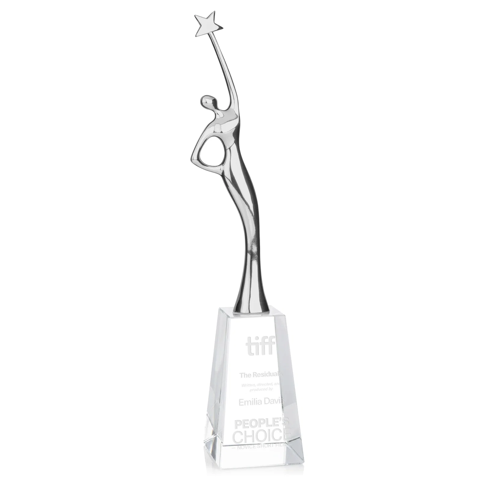 Personalized Gold Cast Metal Star Figure Award on a Crystal Base for service anniversary gifts