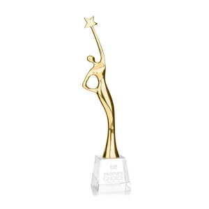 Gold Cast Metal Star Figure Award on a Crystal Base