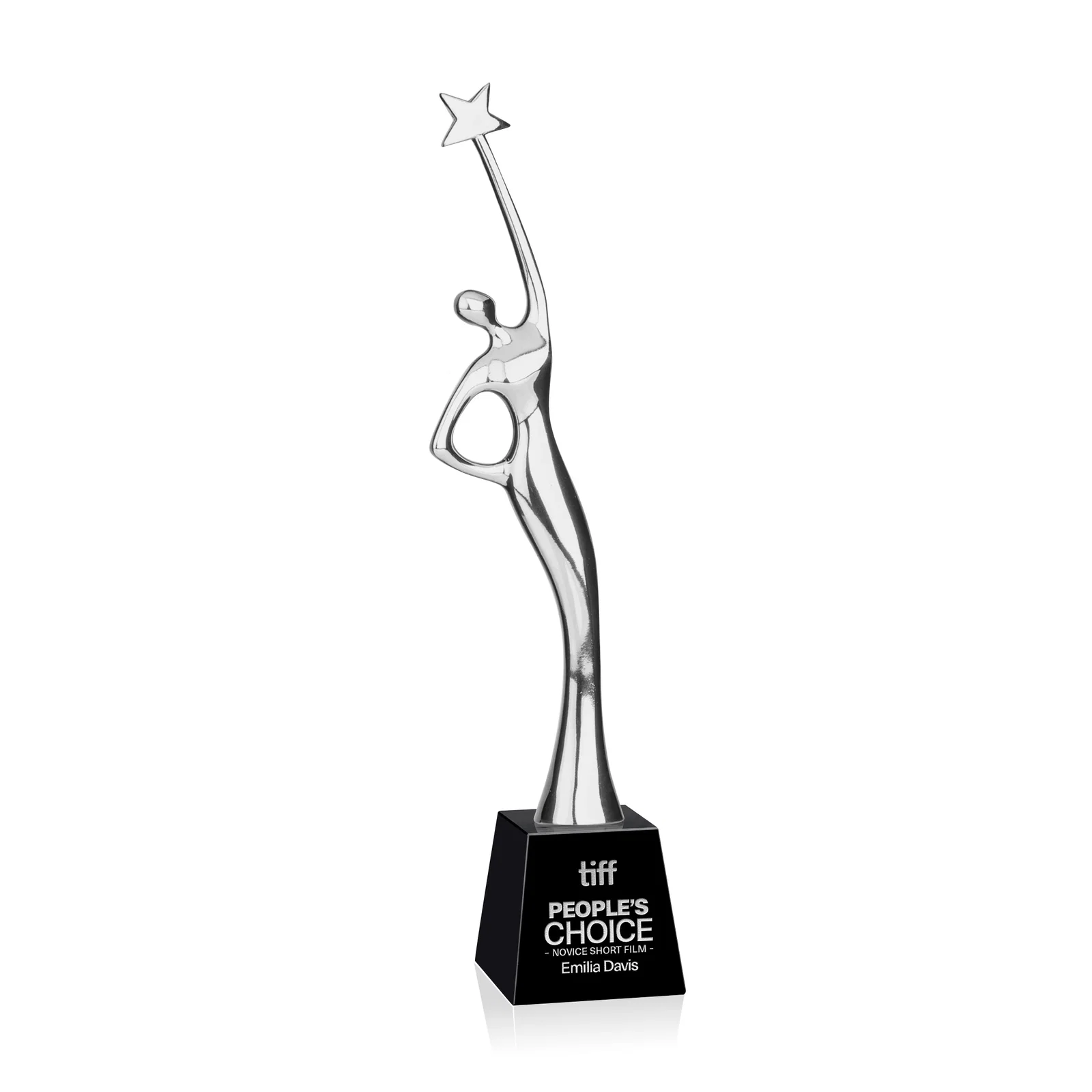 Personalized Gold Cast Metal Star Figure Award on a Crystal Base for team milestone celebrations