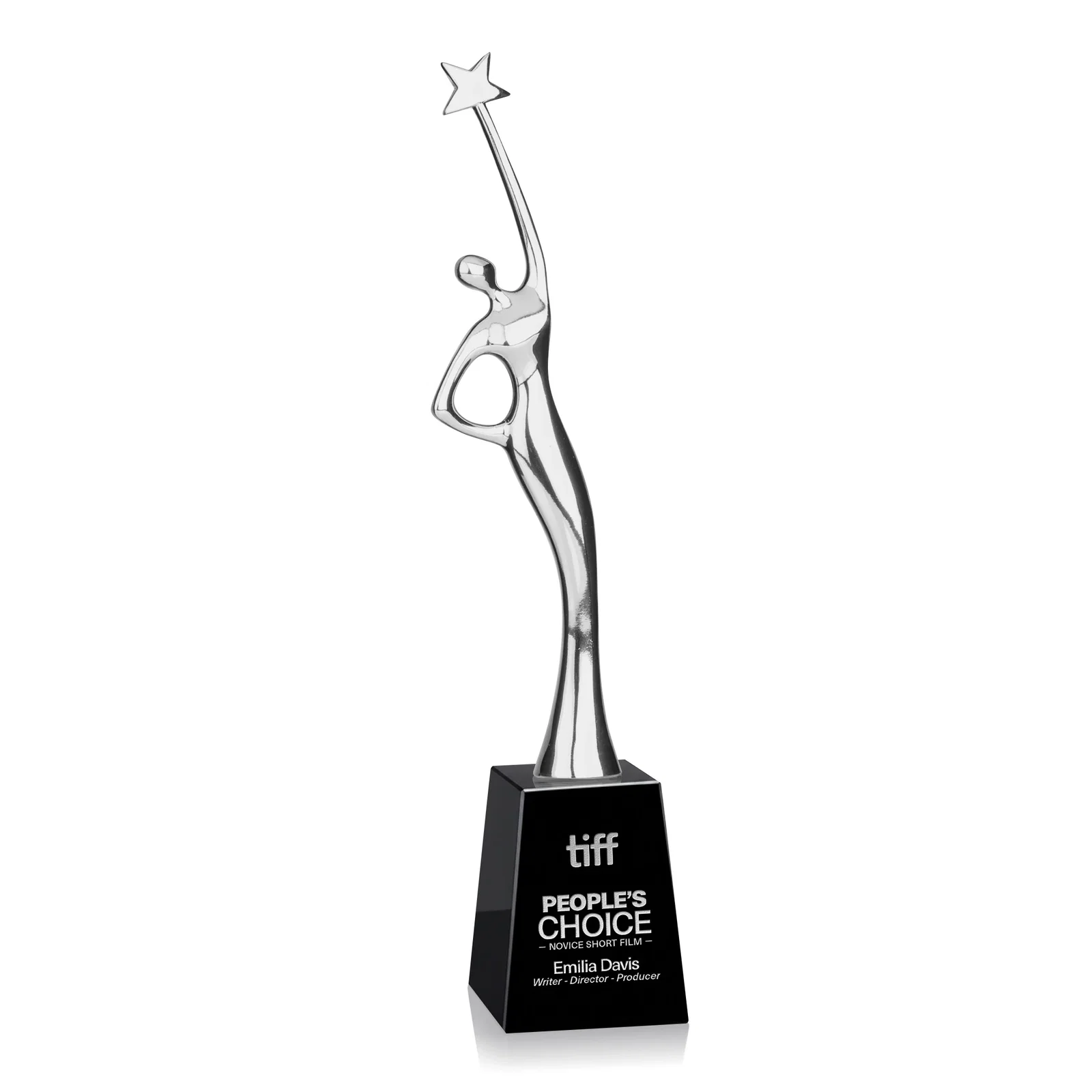 Personalized Gold Cast Metal Star Figure Award on a Crystal Base for donor appreciation