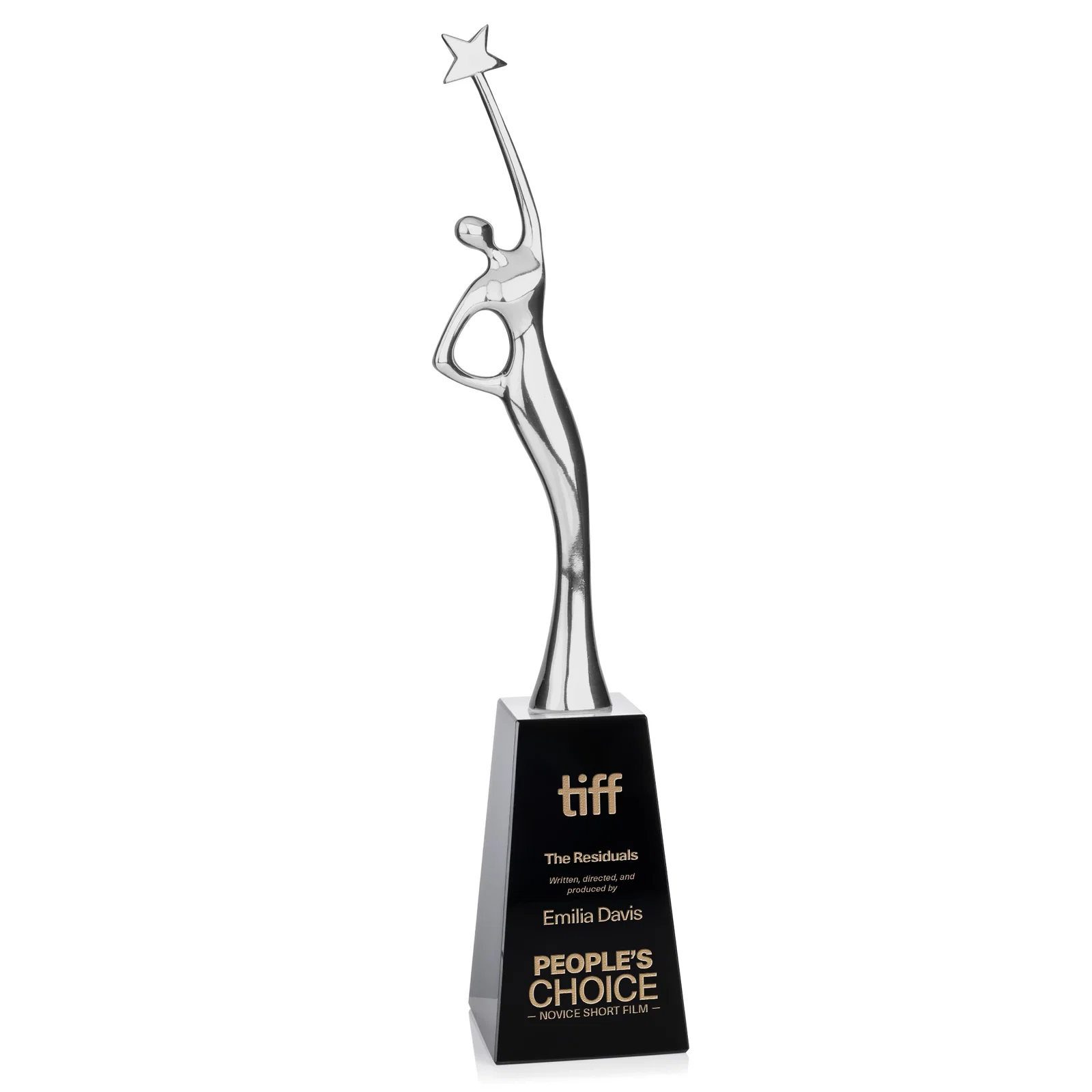 Personalized Gold Cast Metal Star Figure Award on a Crystal Base for graduation ceremonies