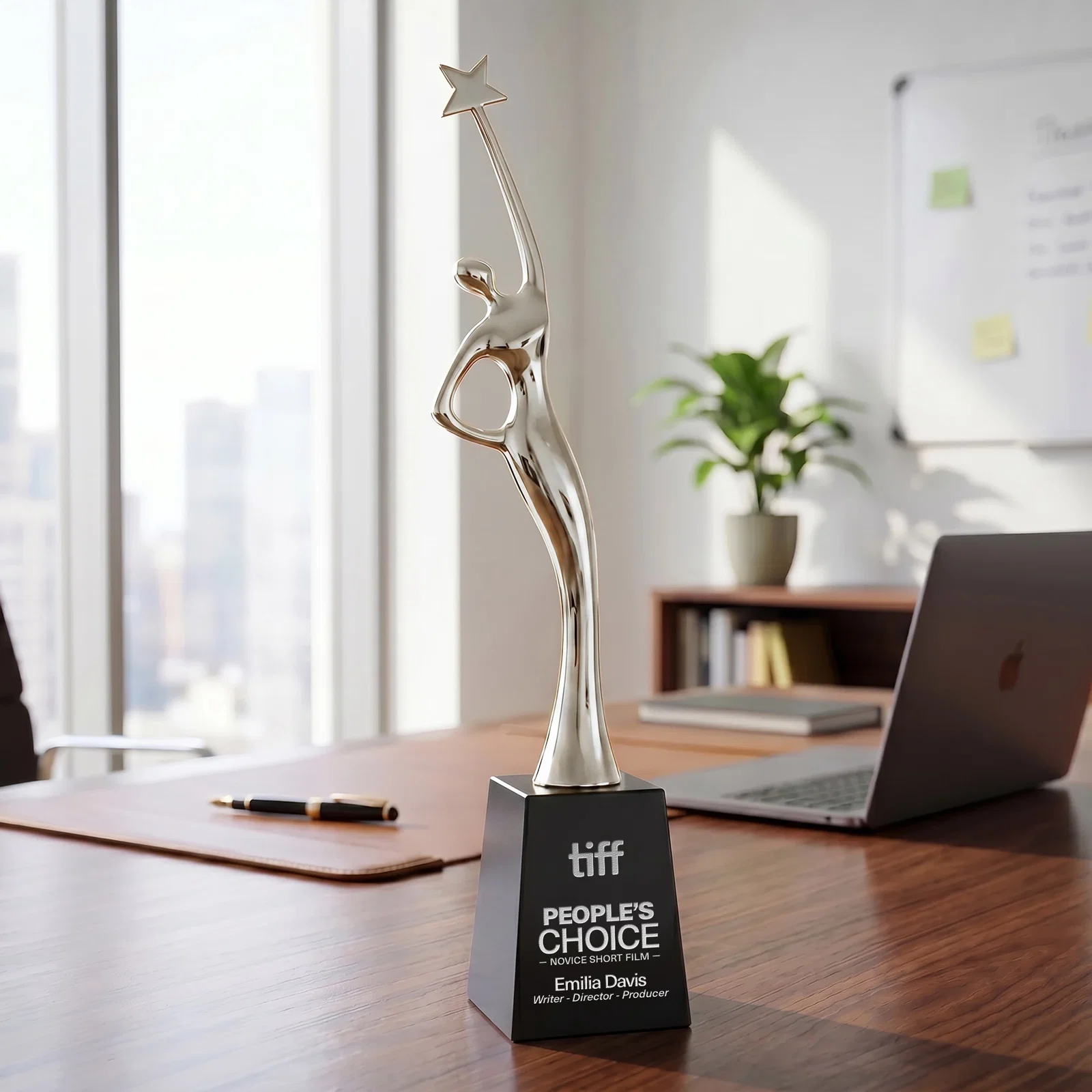 Personalized Gold Cast Metal Star Figure Award on a Crystal Base for safety achievement programs