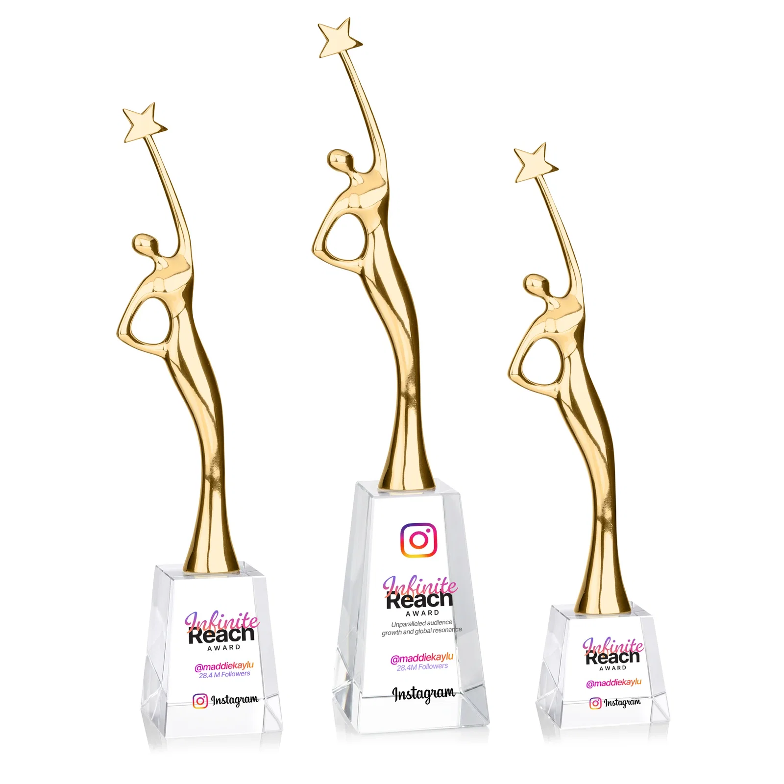 Promotional Gold Cast Metal Star Figure Award on a Crystal Base for service anniversary gifts