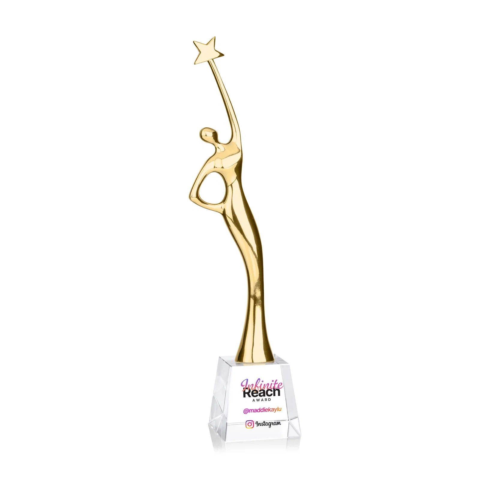 Promotional Gold Cast Metal Star Figure Award on a Crystal Base for sales achievement awards