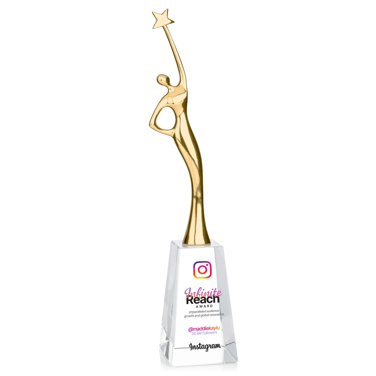 Promotional Gold Cast Metal Star Figure Award on a Crystal Base for team milestone celebrations