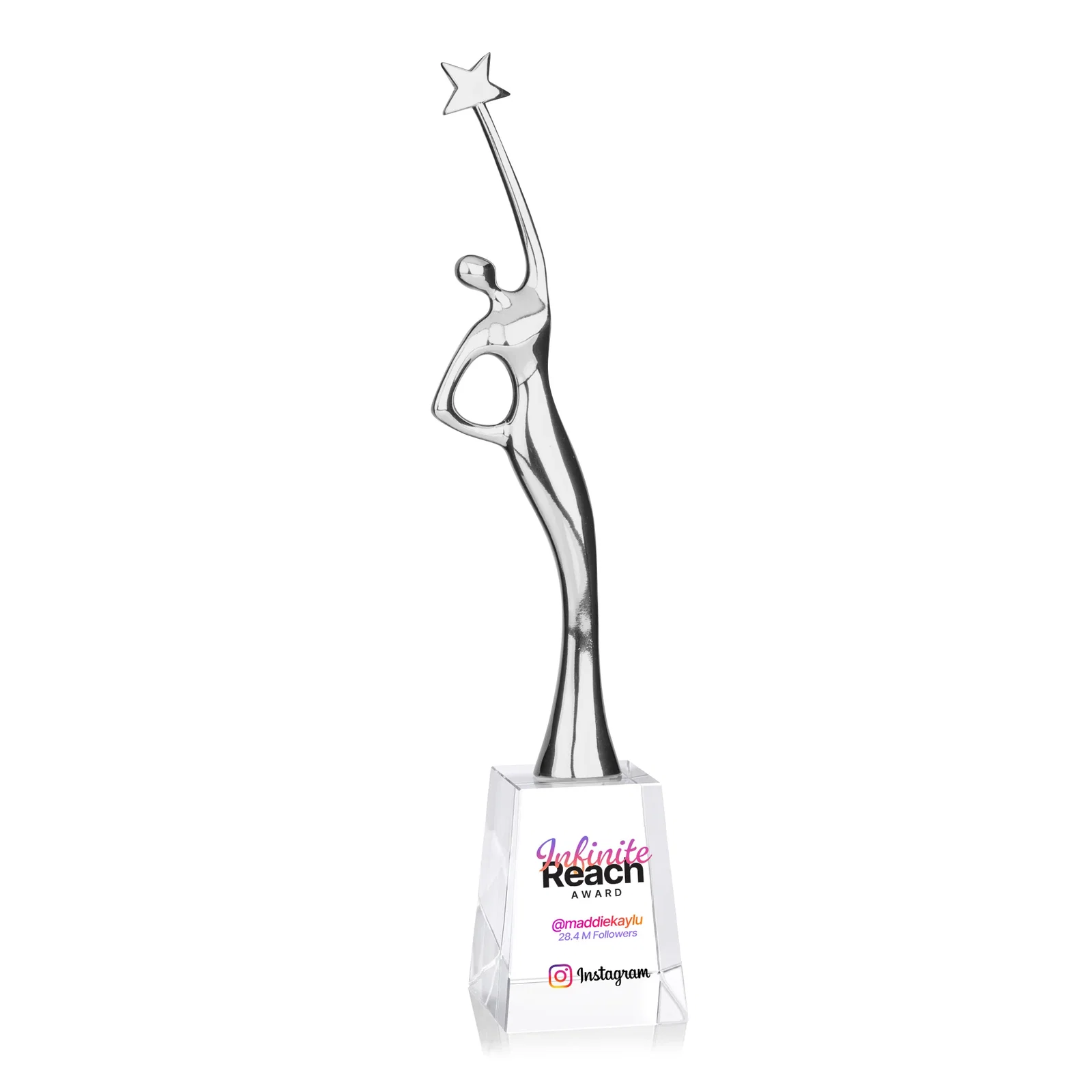 Branded Gold Cast Metal Star Figure Award on a Crystal Base for service anniversary gifts