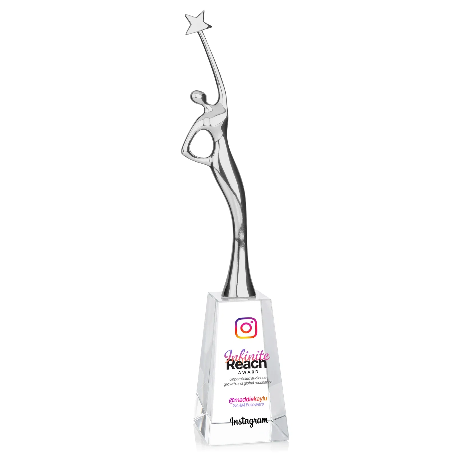 Branded Gold Cast Metal Star Figure Award on a Crystal Base for sales achievement awards