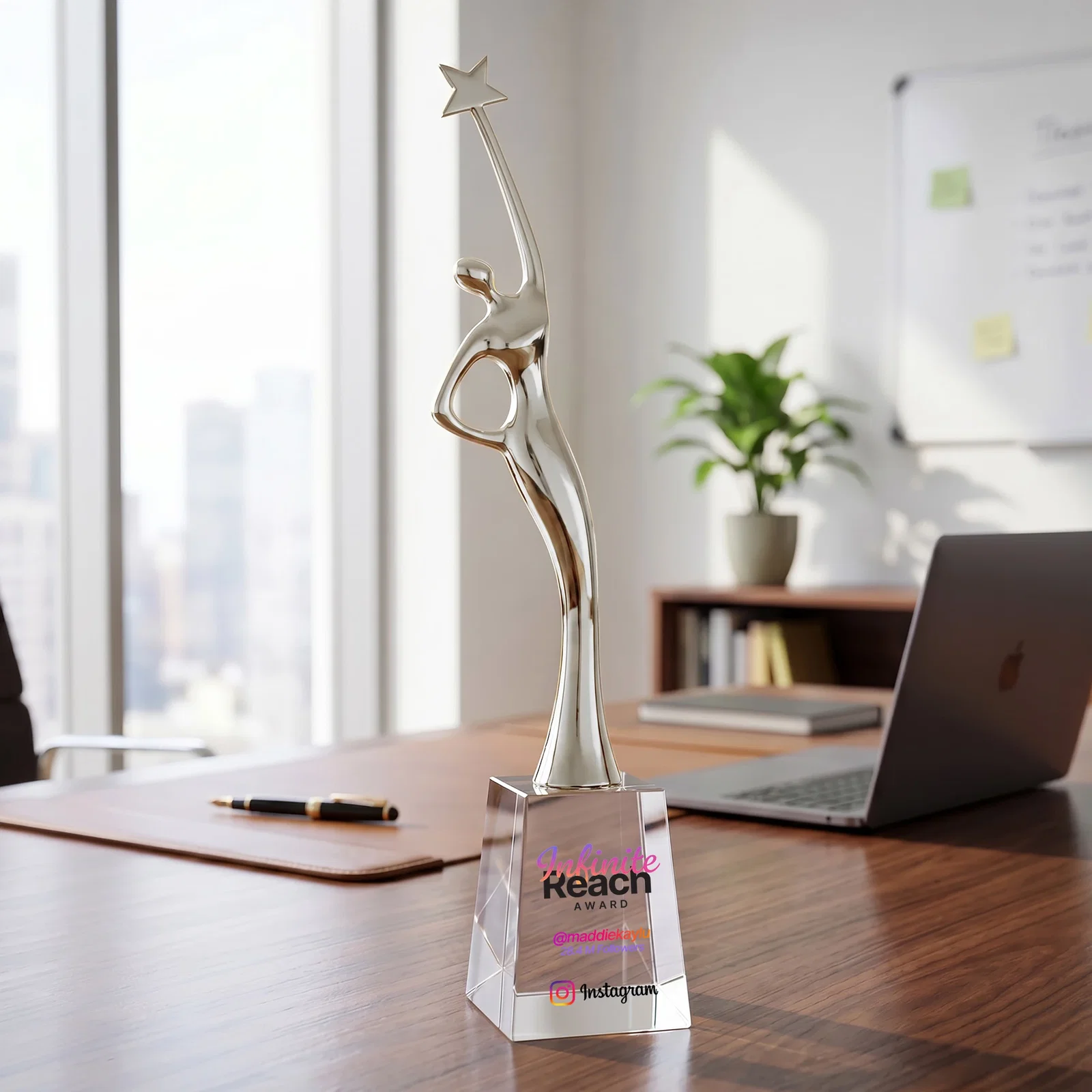 Branded Gold Cast Metal Star Figure Award on a Crystal Base for retirement presentations
