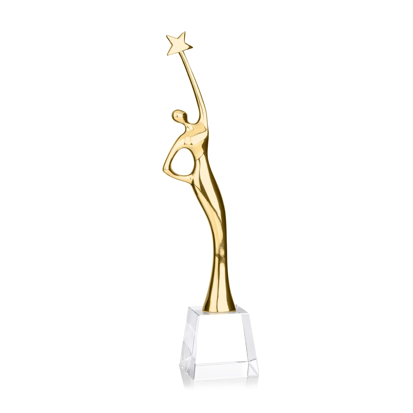 Branded Gold Cast Metal Star Figure Award on a Crystal Base for team milestone celebrations