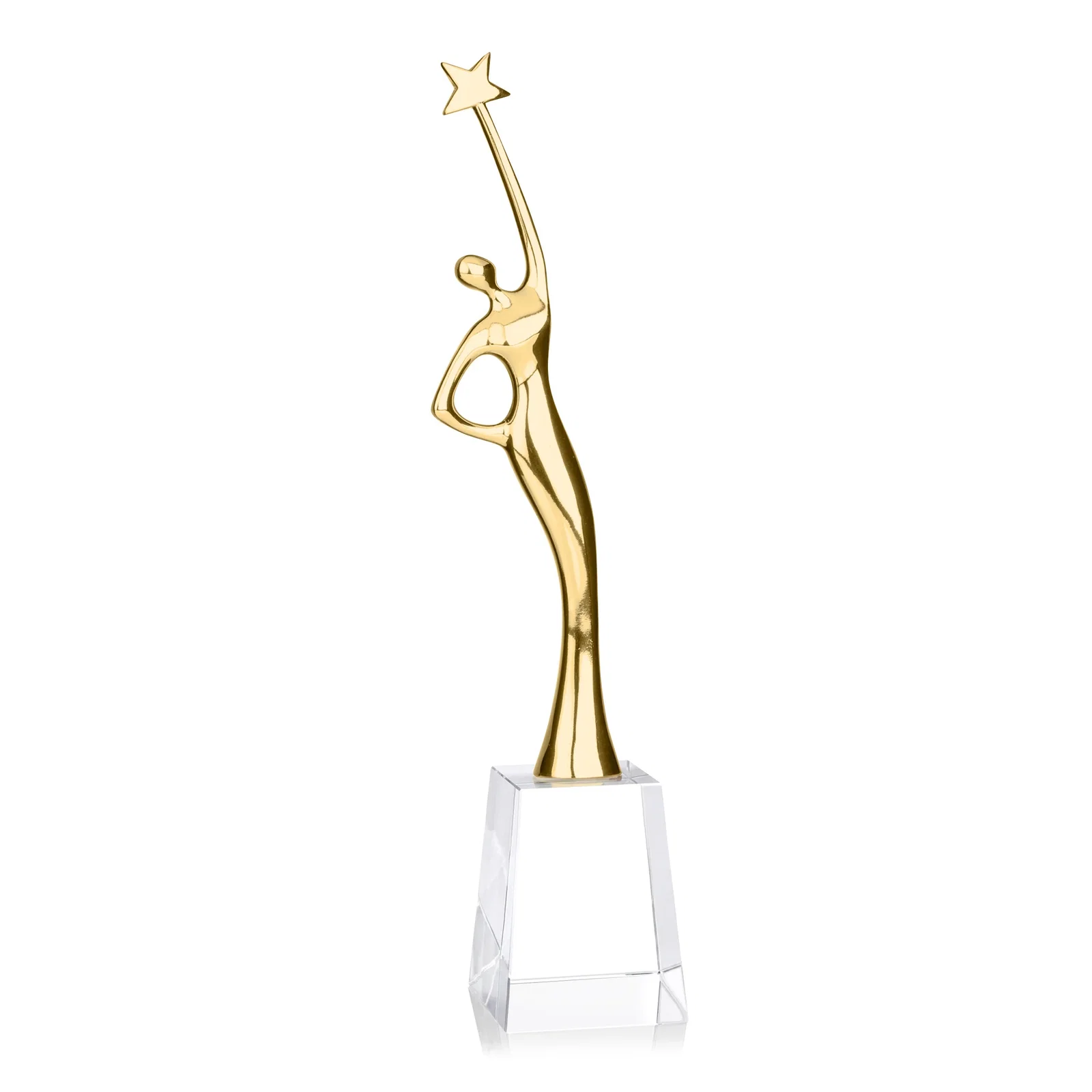 Branded Gold Cast Metal Star Figure Award on a Crystal Base for donor appreciation