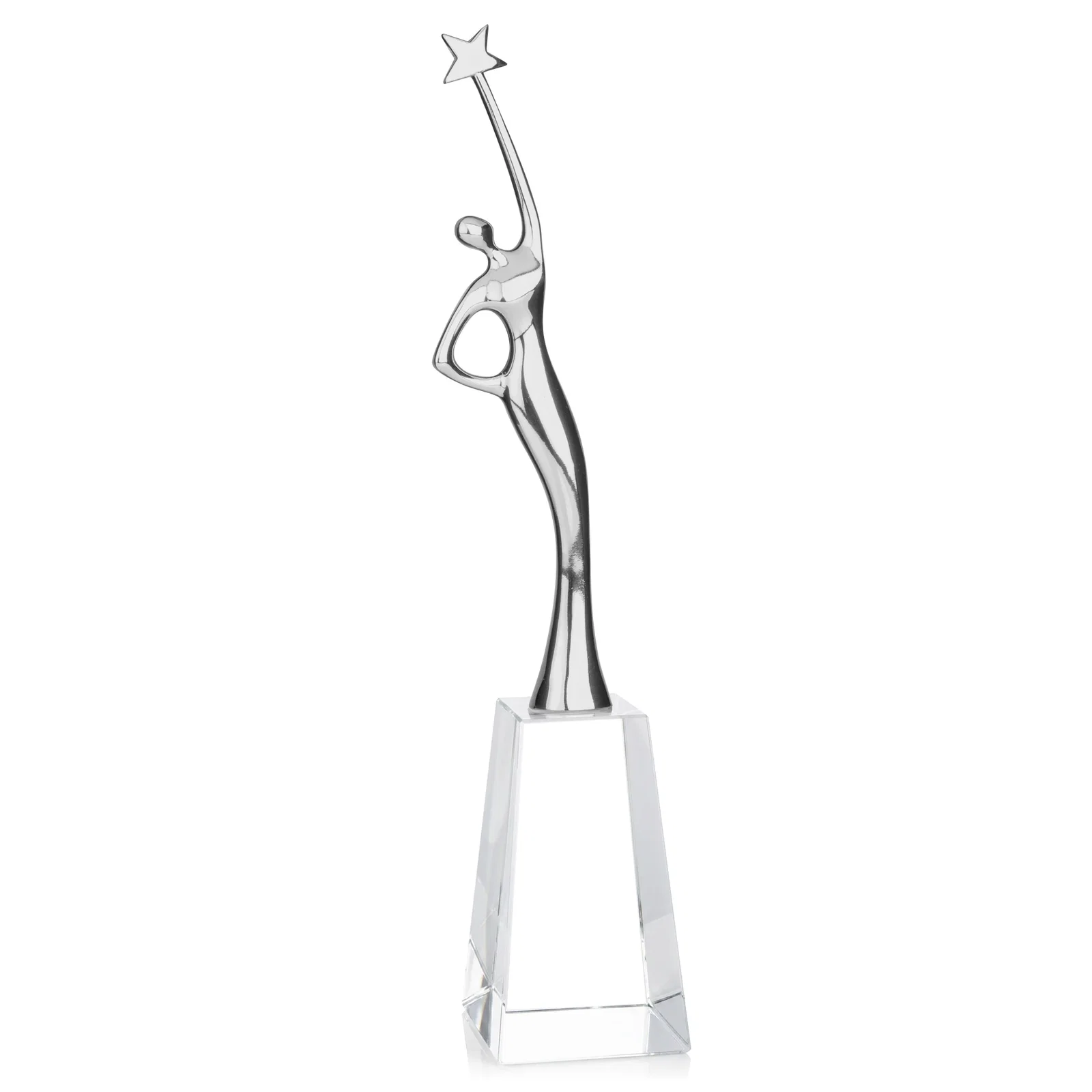 Custom printed Gold Cast Metal Star Figure Award on a Crystal Base for employee recognition
