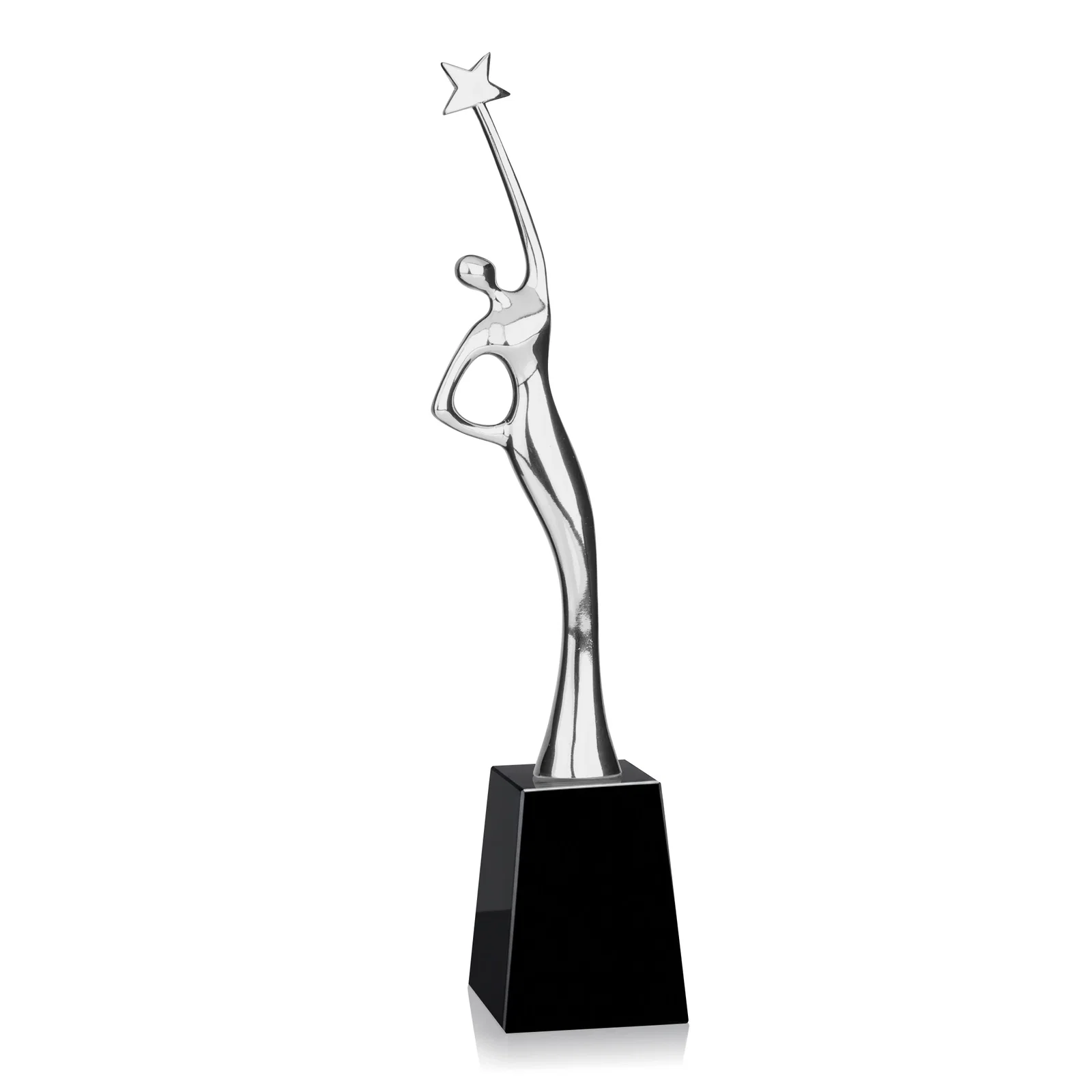 Custom printed Gold Cast Metal Star Figure Award on a Crystal Base for service anniversary gifts