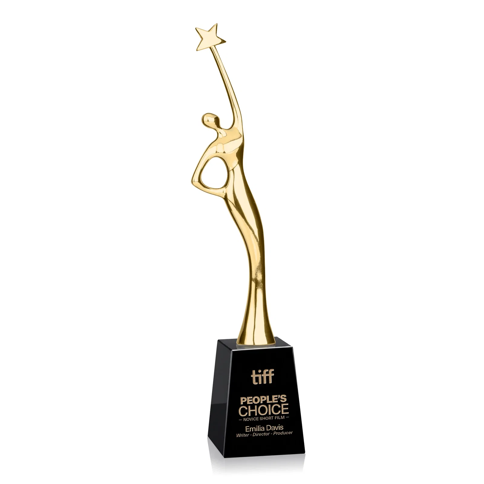Custom Gold Cast Metal Star Figure Award on a Crystal Base for safety achievement programs