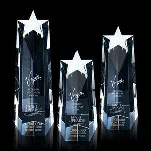 Five-Sided Tapered Optical Crystal Obelisk Award with Star Cut