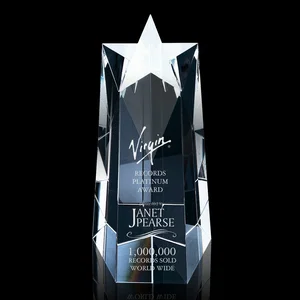 Five-Sided Tapered Optical Crystal Obelisk Award with Star Cut