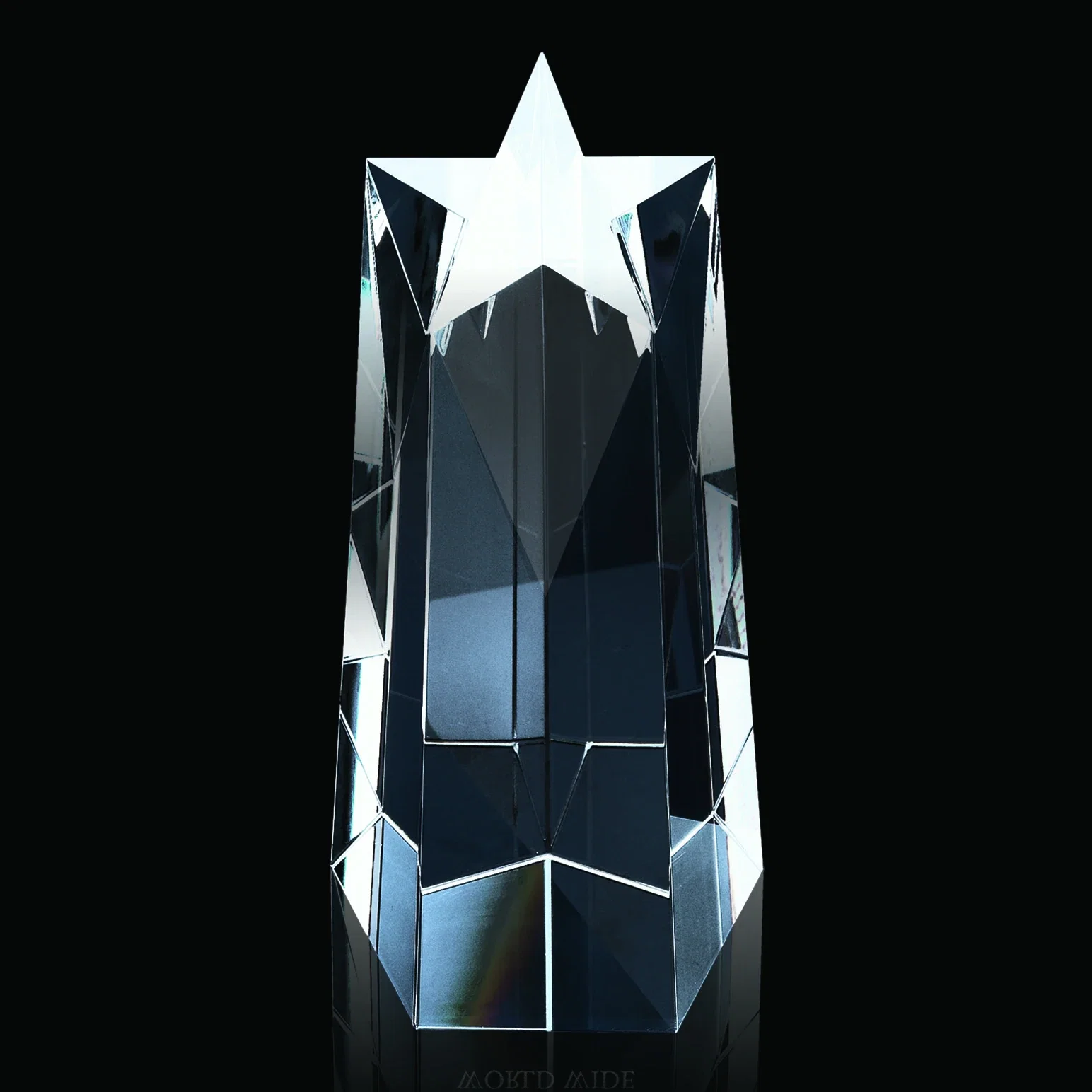 Custom Five-Sided Tapered Optical Crystal Obelisk Award with Star Cut for retirement presentations