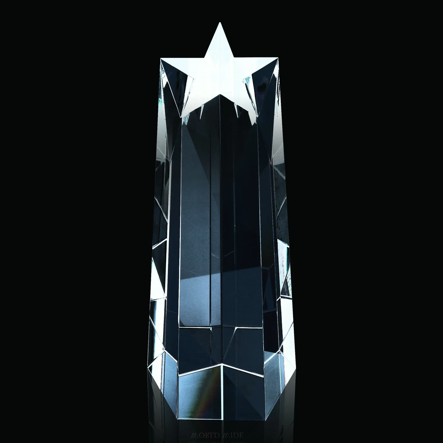 Custom Five-Sided Tapered Optical Crystal Obelisk Award with Star Cut for team milestone celebrations