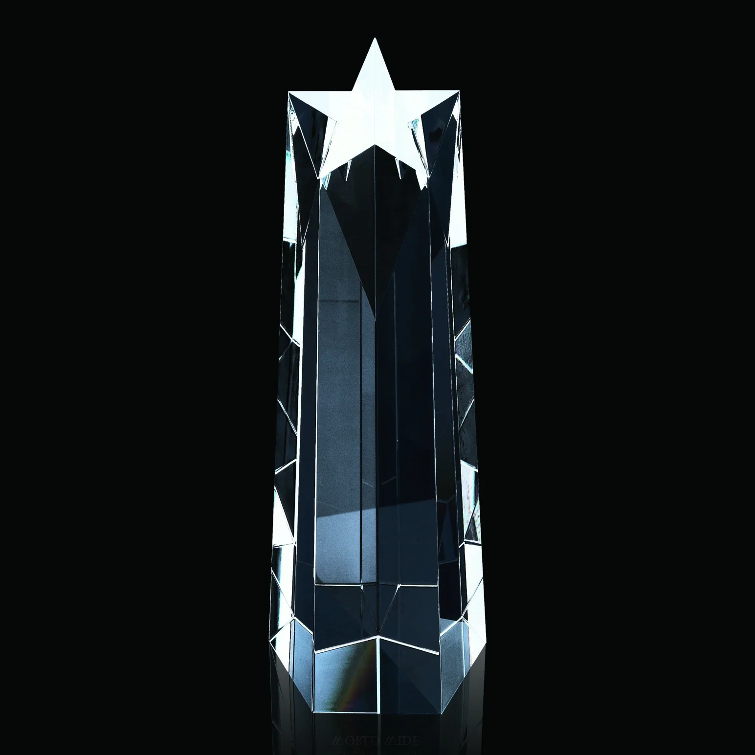 Custom Five-Sided Tapered Optical Crystal Obelisk Award with Star Cut for donor appreciation