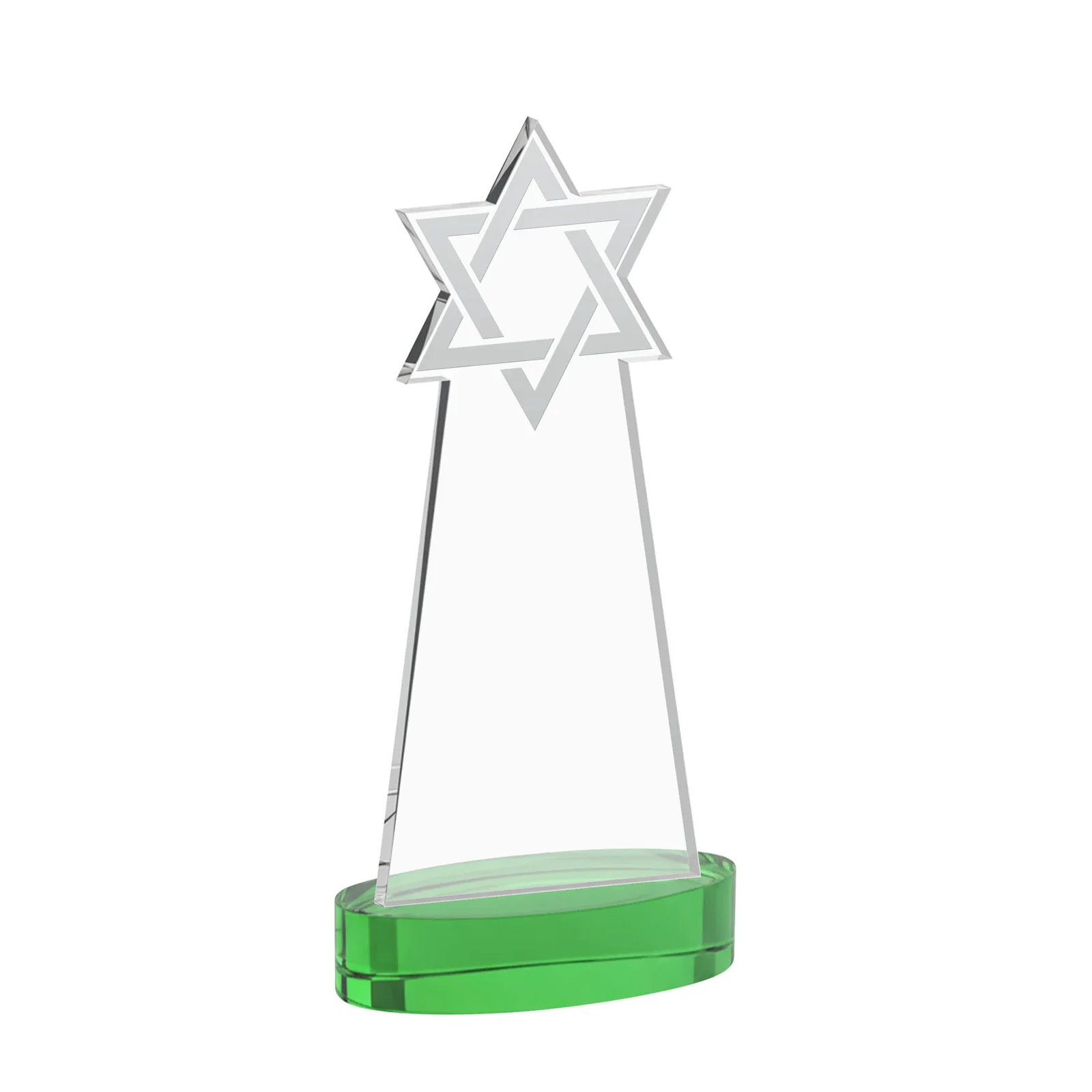 Custom engraved Starfire Crystal Award with Etched Star of David for dealer and partner awards