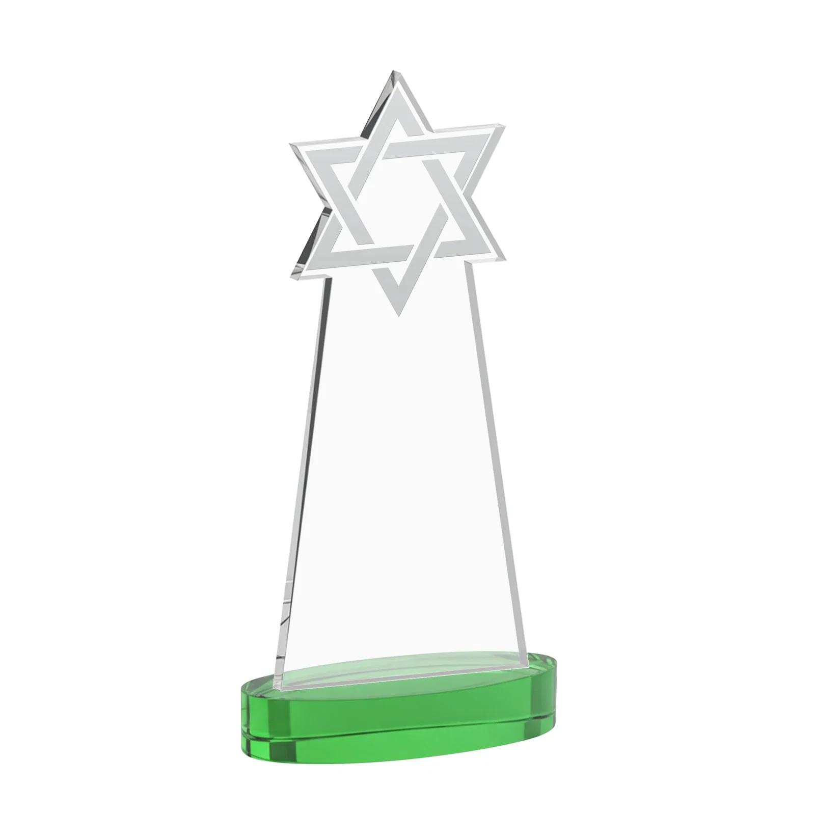 Custom engraved Starfire Crystal Award with Etched Star of David for company anniversary events
