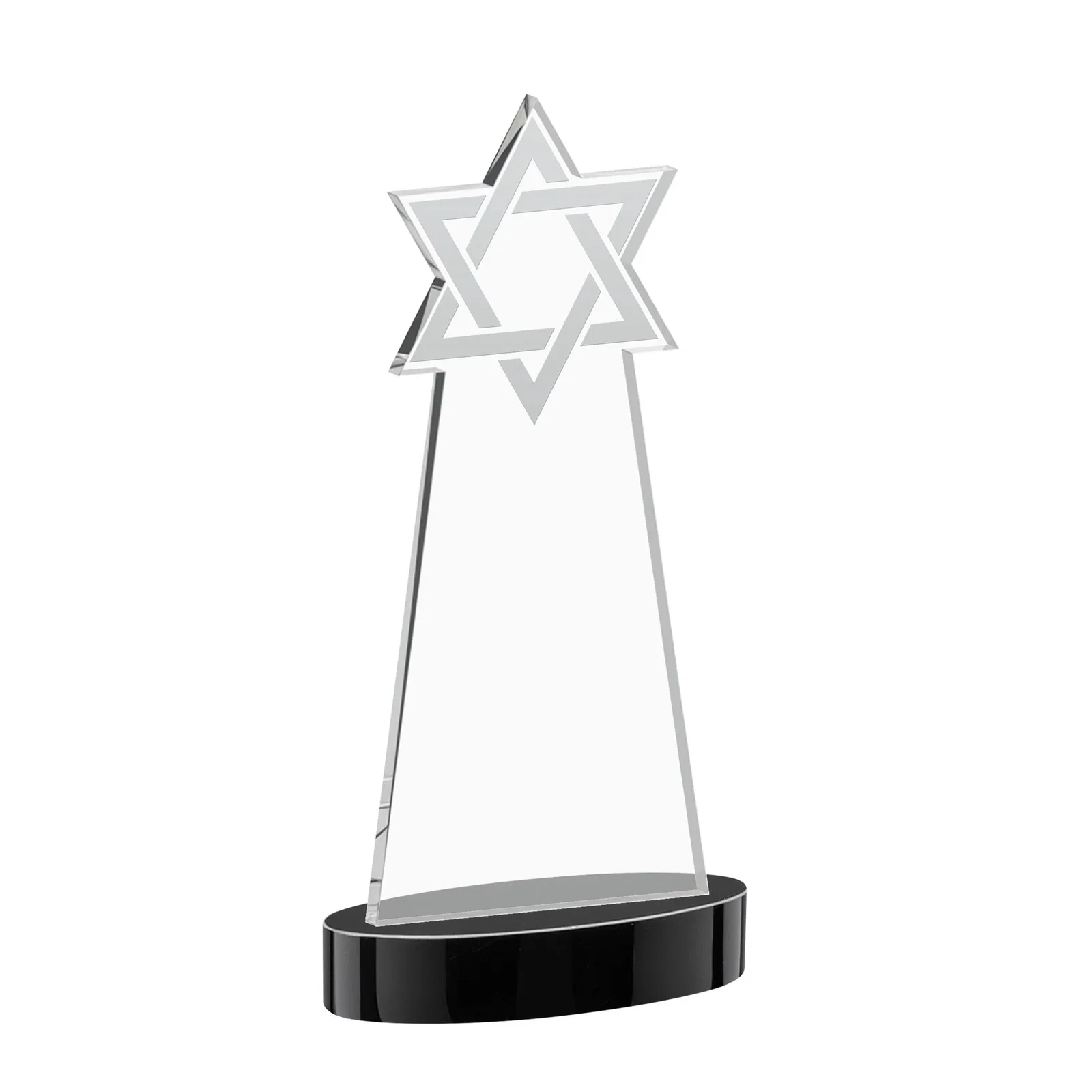 Custom Starfire Crystal Award with Etched Star of David, with your logo for service anniversary gifts