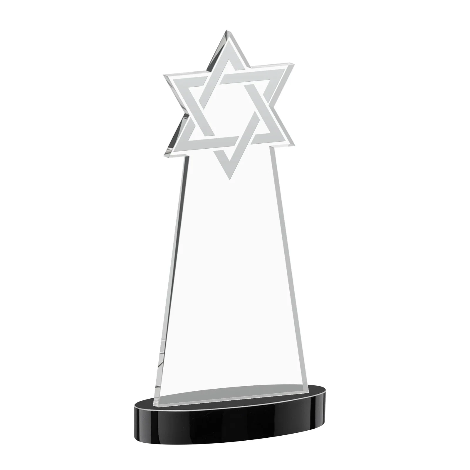 Custom Starfire Crystal Award with Etched Star of David, with your logo for sales achievement awards