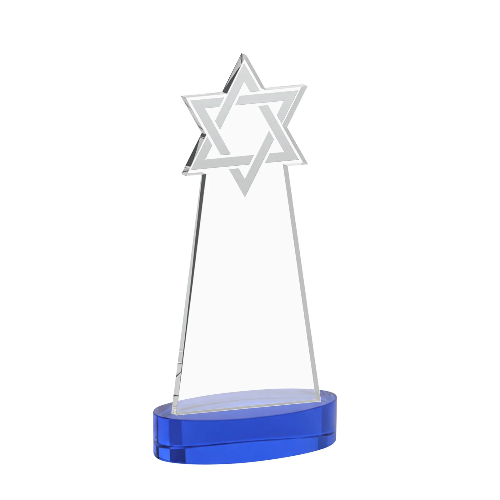 Custom Starfire Crystal Award with Etched Star of David, with your logo for retirement presentations
