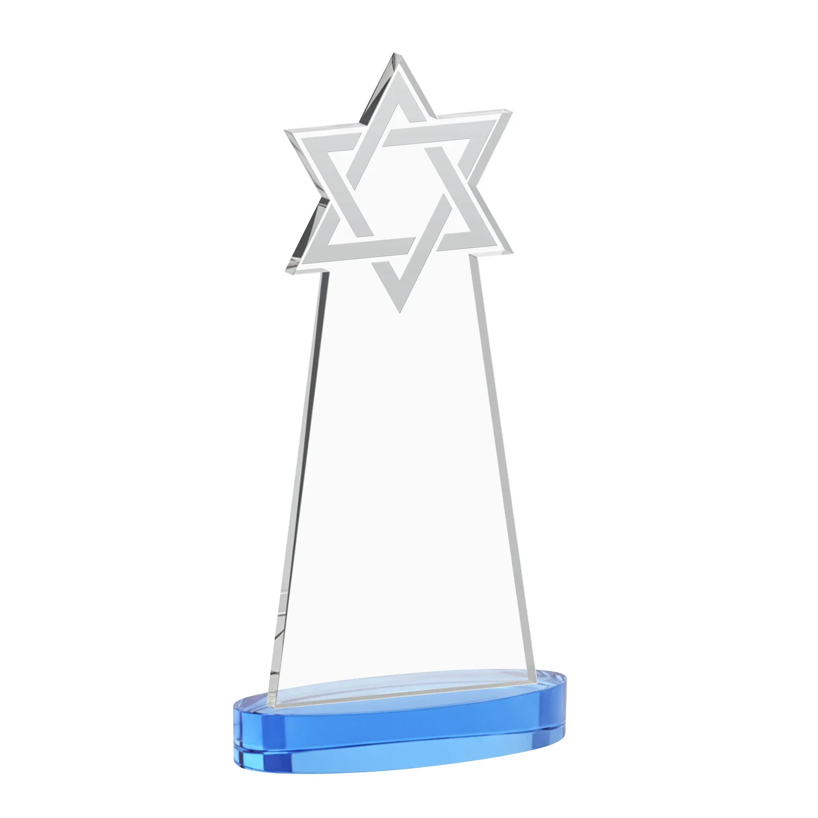 Personalized Starfire Crystal Award with Etched Star of David, with your logo for employee recognition