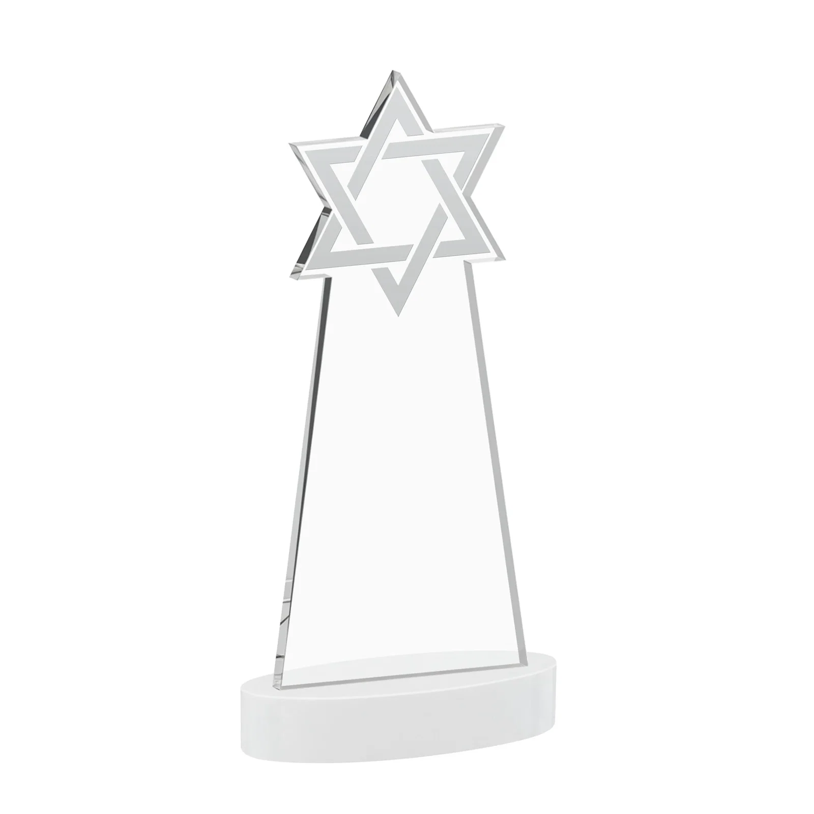 Personalized Starfire Crystal Award with Etched Star of David, with your logo for service anniversary gifts