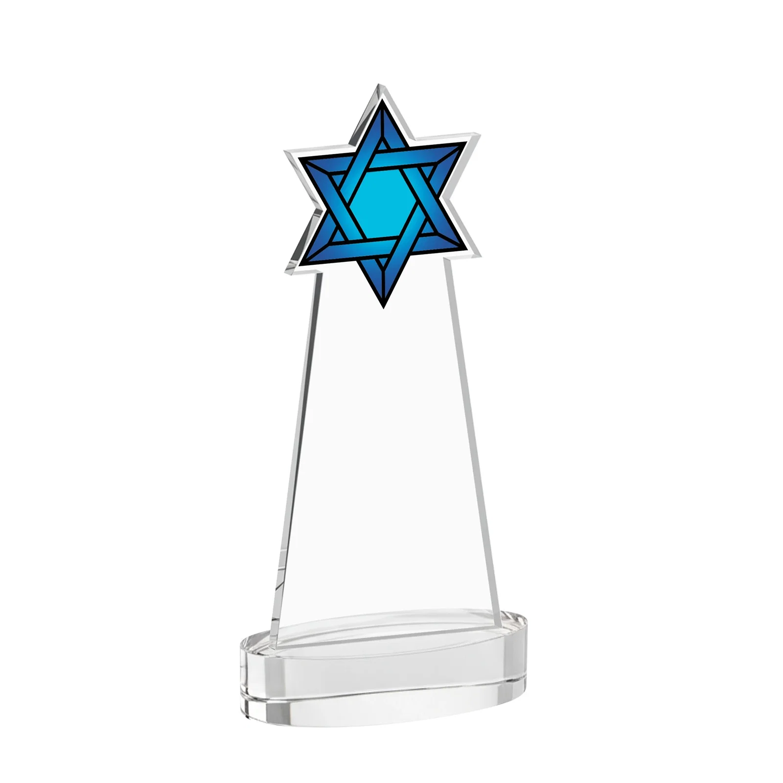 Personalized Starfire Crystal Award with Etched Star of David, with your logo for retirement presentations