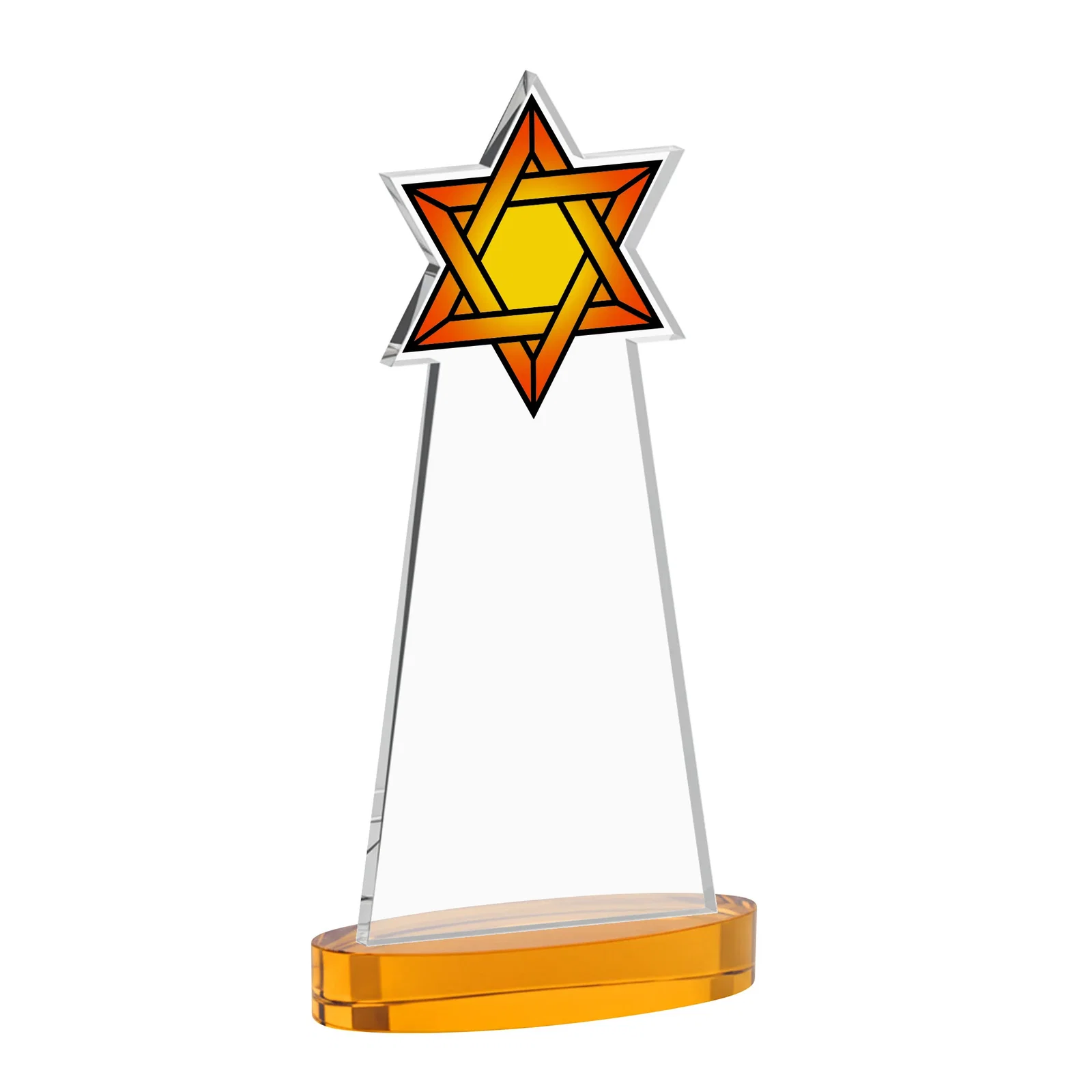 Personalized Starfire Crystal Award with Etched Star of David, with your logo for volunteer appreciation