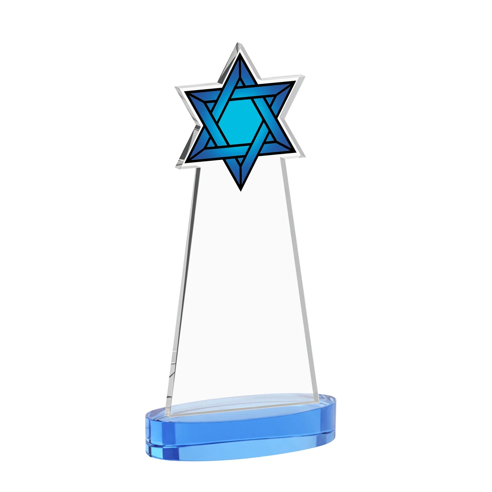Branded Starfire Crystal Award with Etched Star of David, with your logo for service anniversary gifts