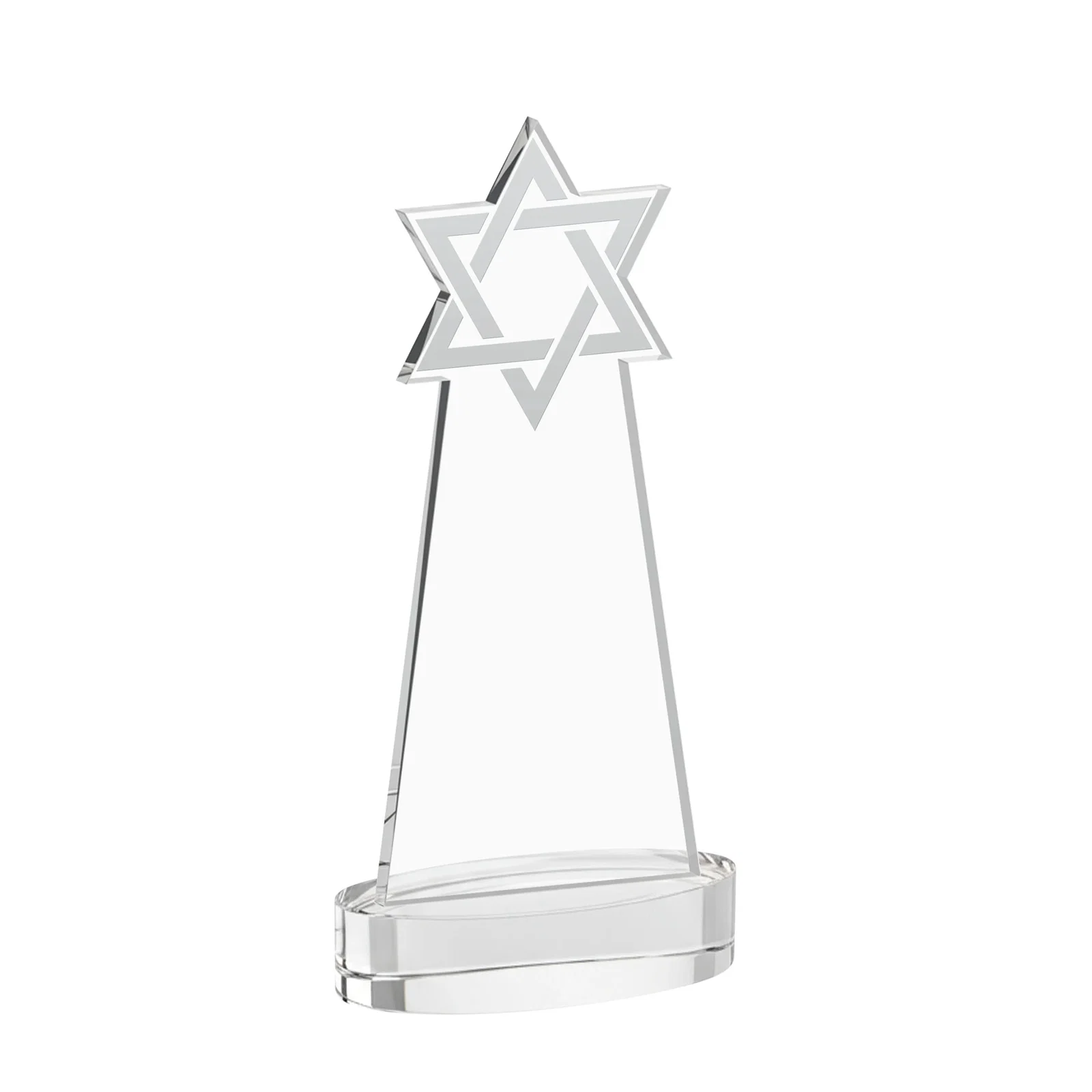 Custom engraved Starfire Crystal Award with Etched Star of David for corporate award ceremonies