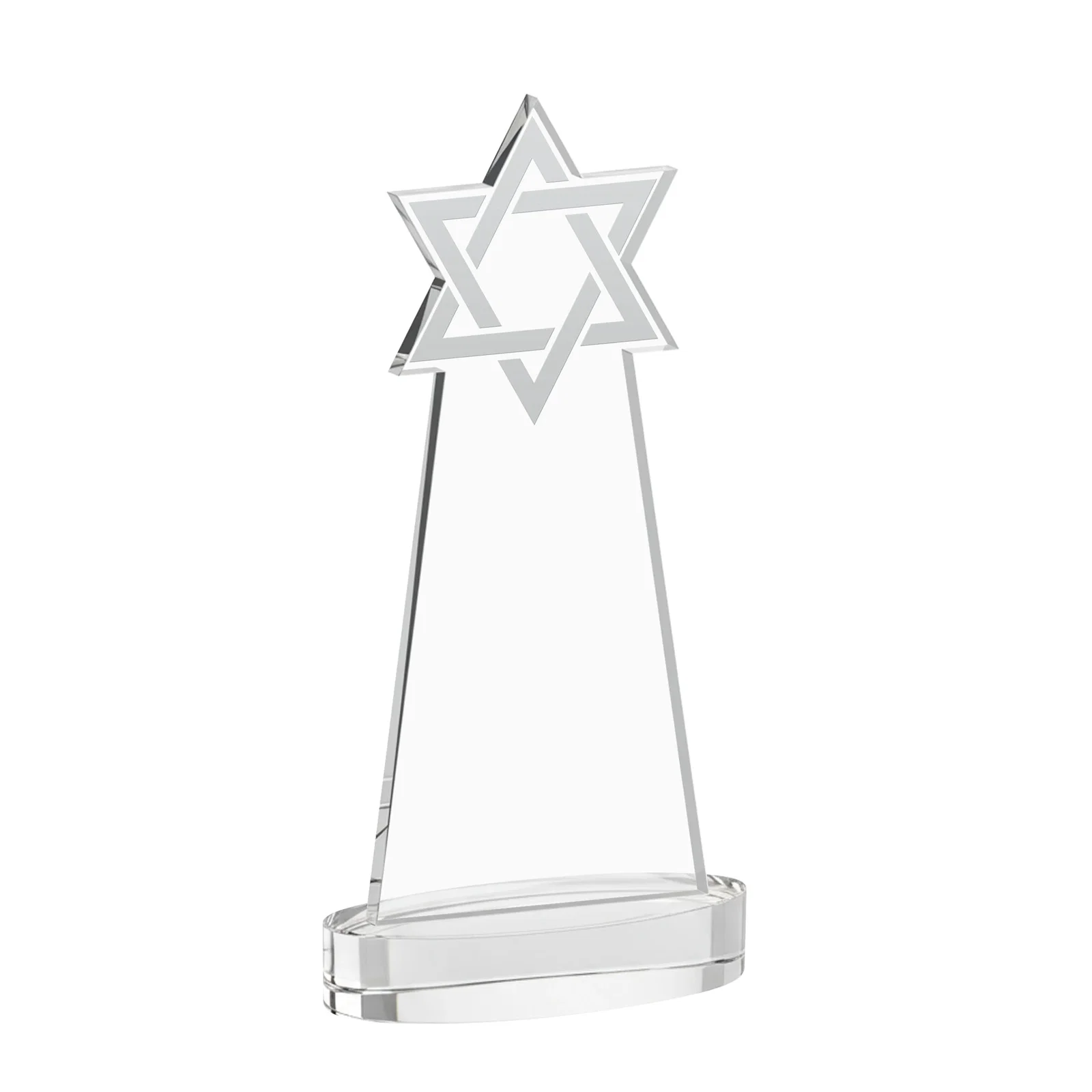 Custom engraved Starfire Crystal Award with Etched Star of David for service anniversary gifts