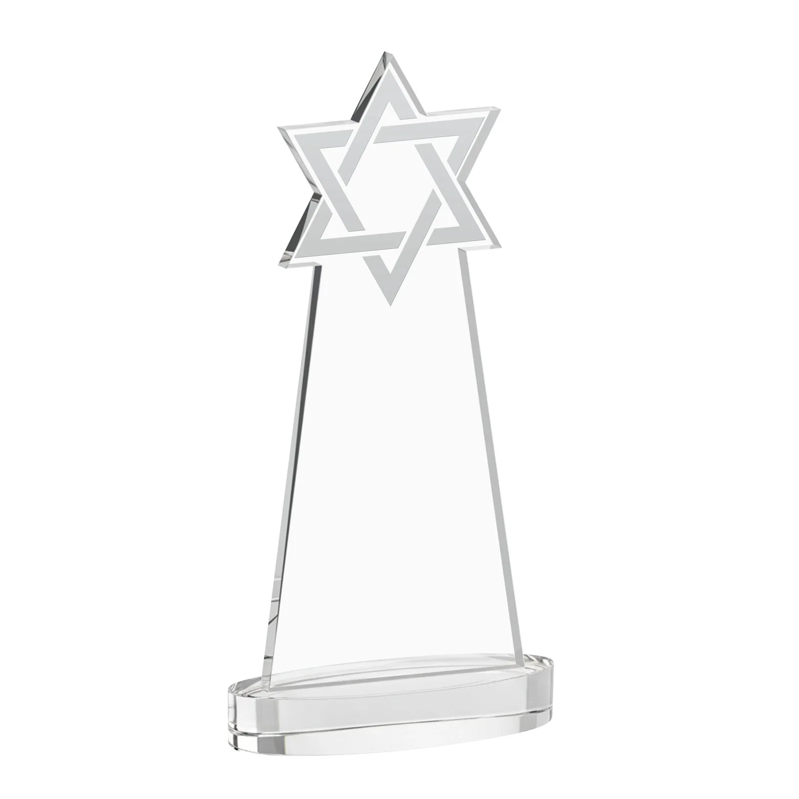 Custom engraved Starfire Crystal Award with Etched Star of David for sales achievement awards