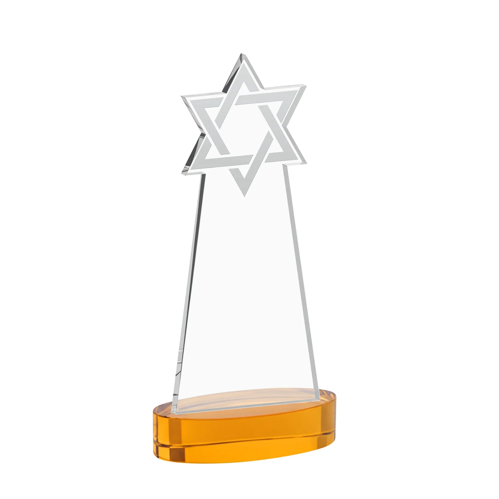 Custom engraved Starfire Crystal Award with Etched Star of David for retirement presentations