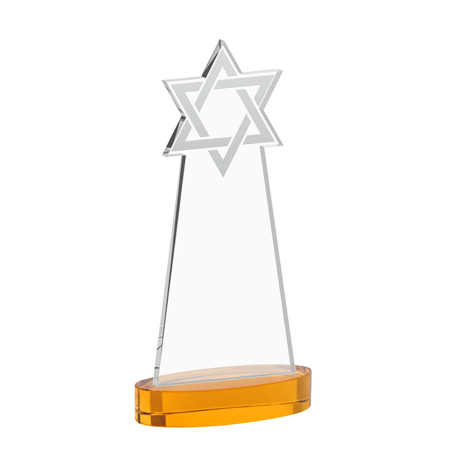 Custom engraved Starfire Crystal Award with Etched Star of David for team milestone celebrations
