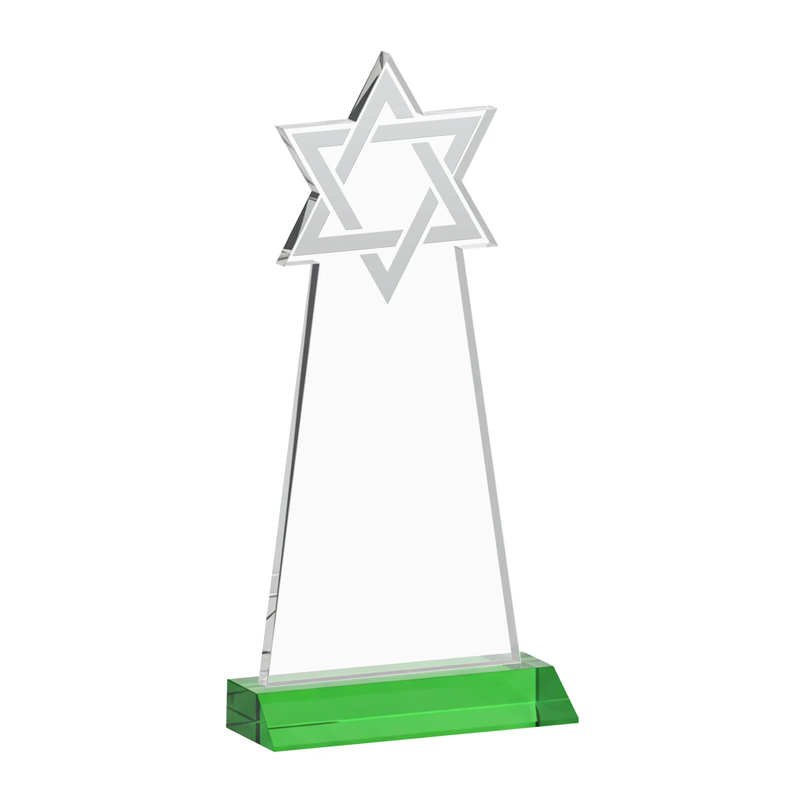 Personalized Starfire Star of David Award on a Front-Mitered Base, with your logo for sales achievement awards
