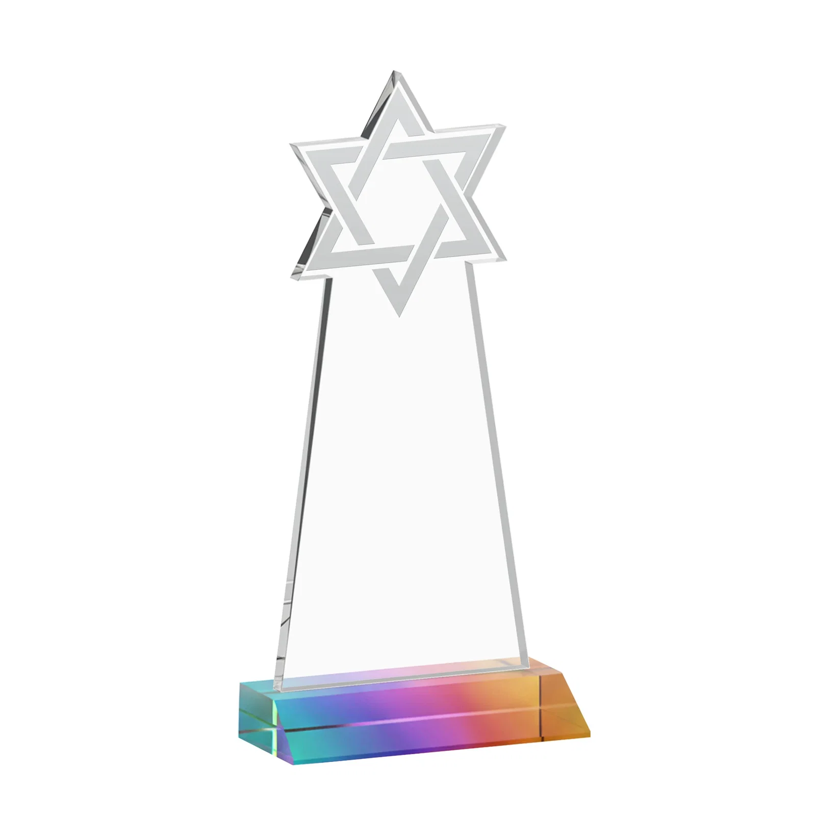 Personalized Starfire Star of David Award on a Front-Mitered Base, with your logo for company anniversary events