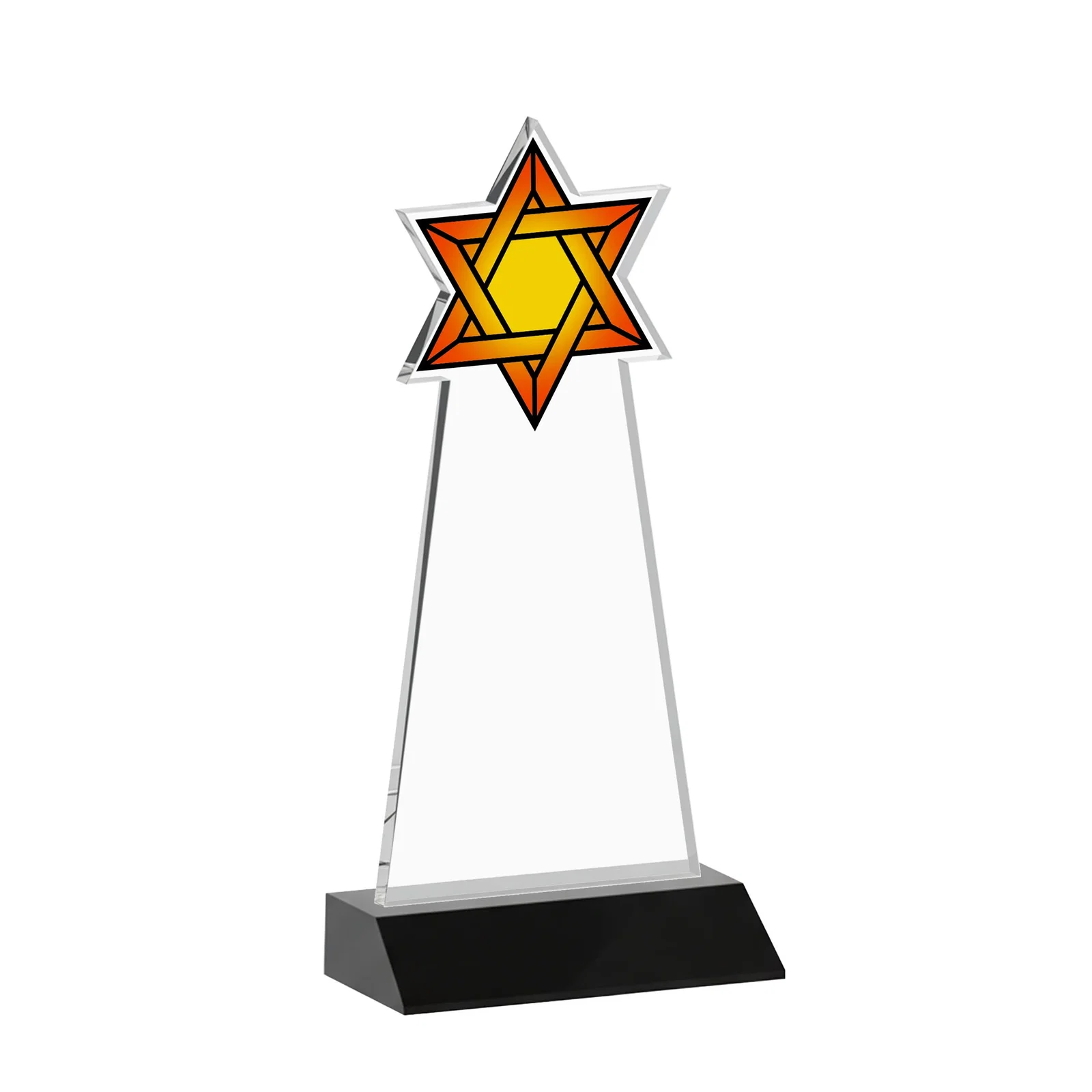 Branded Starfire Star of David Award on a Front-Mitered Base, with your logo for graduation ceremonies