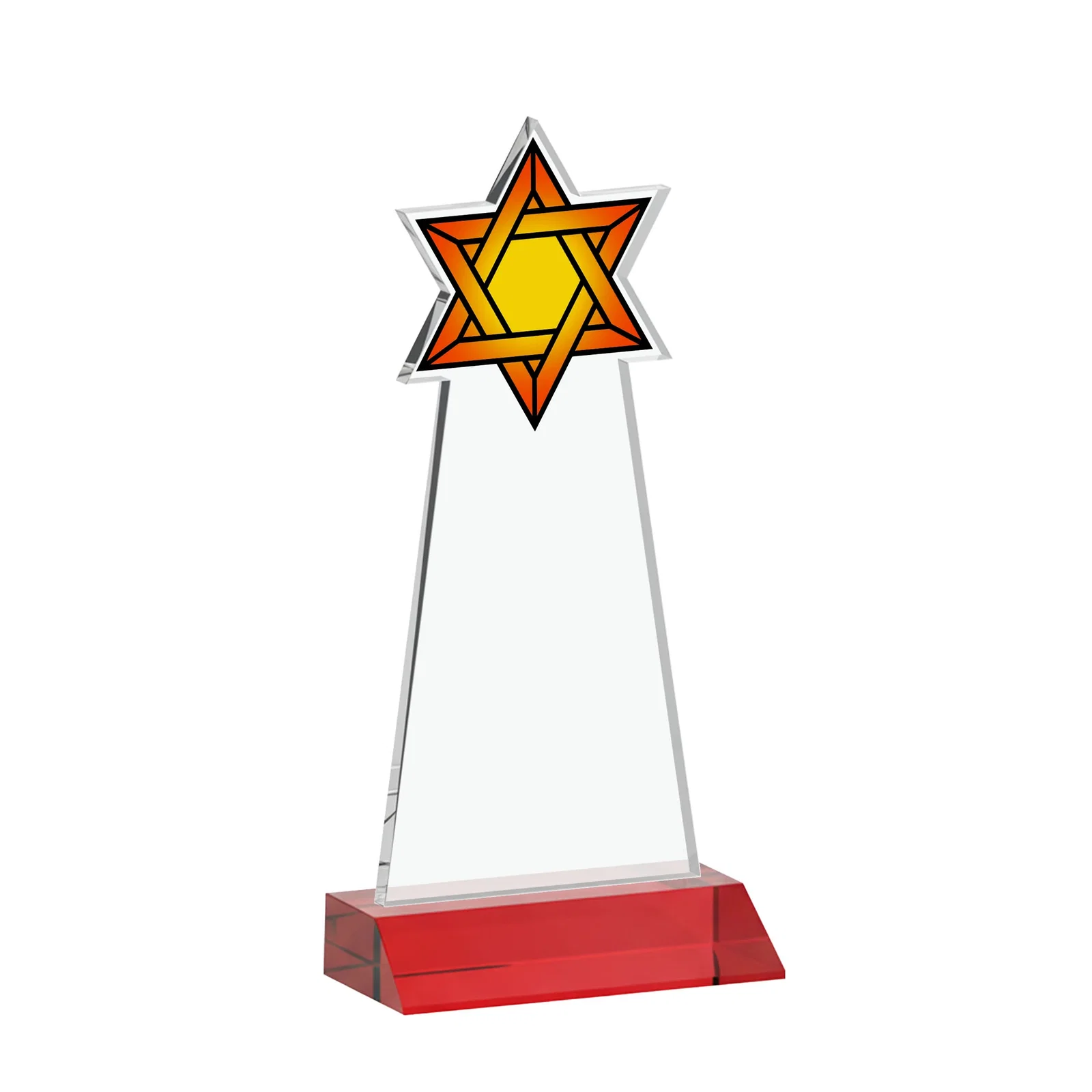 Custom printed Starfire Star of David Award on a Front-Mitered Base, with your logo for retirement presentations