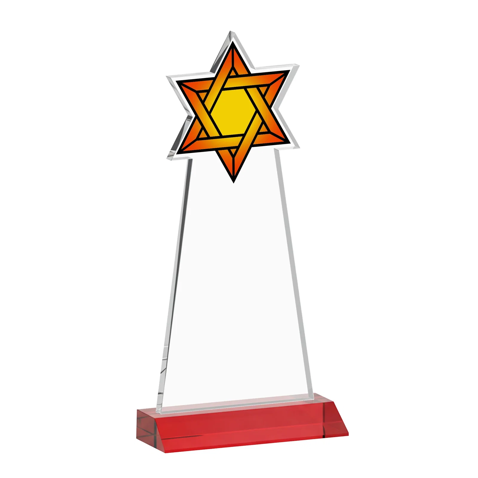 Custom printed Starfire Star of David Award on a Front-Mitered Base, with your logo for donor appreciation