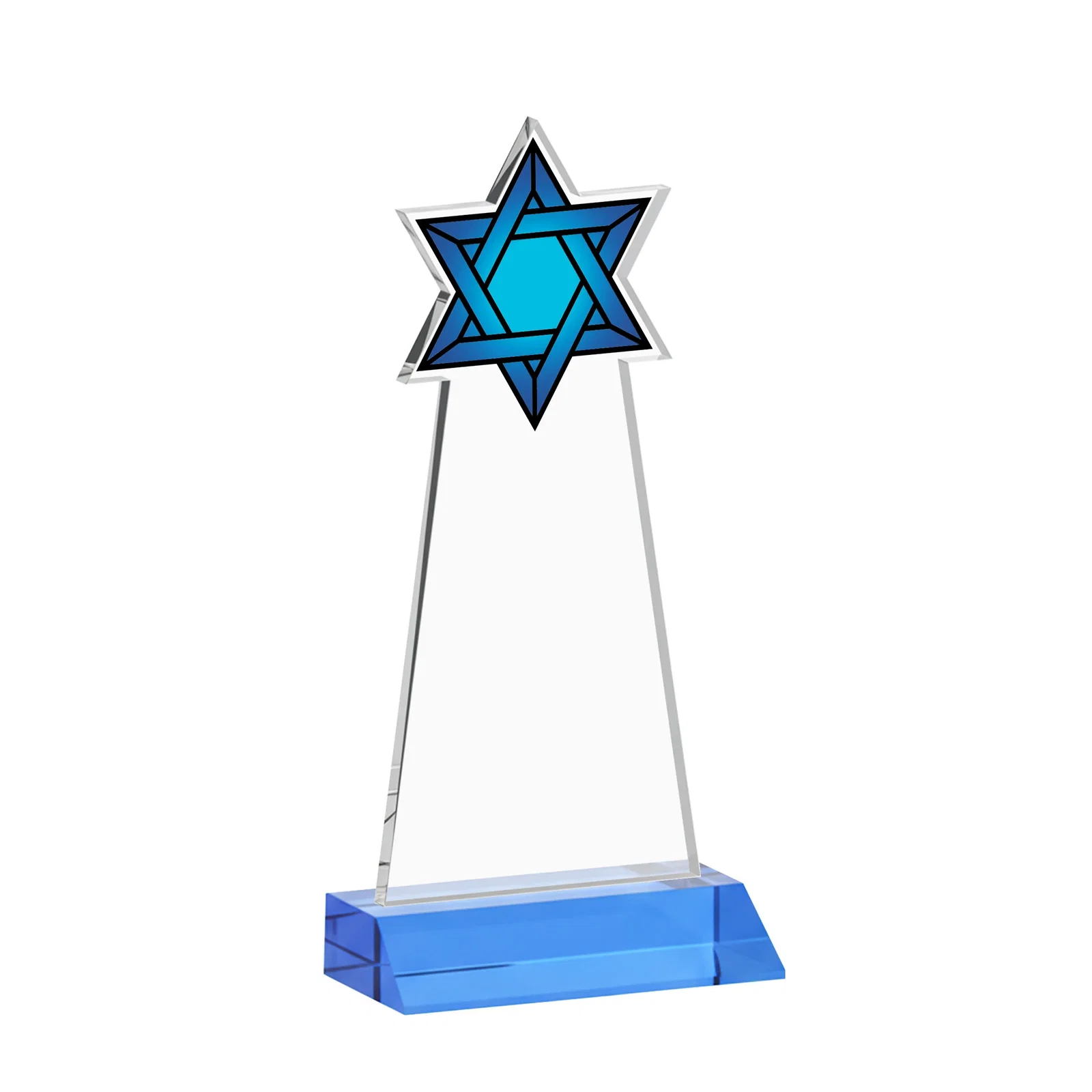 Custom printed Starfire Star of David Award on a Front-Mitered Base, with your logo for graduation ceremonies