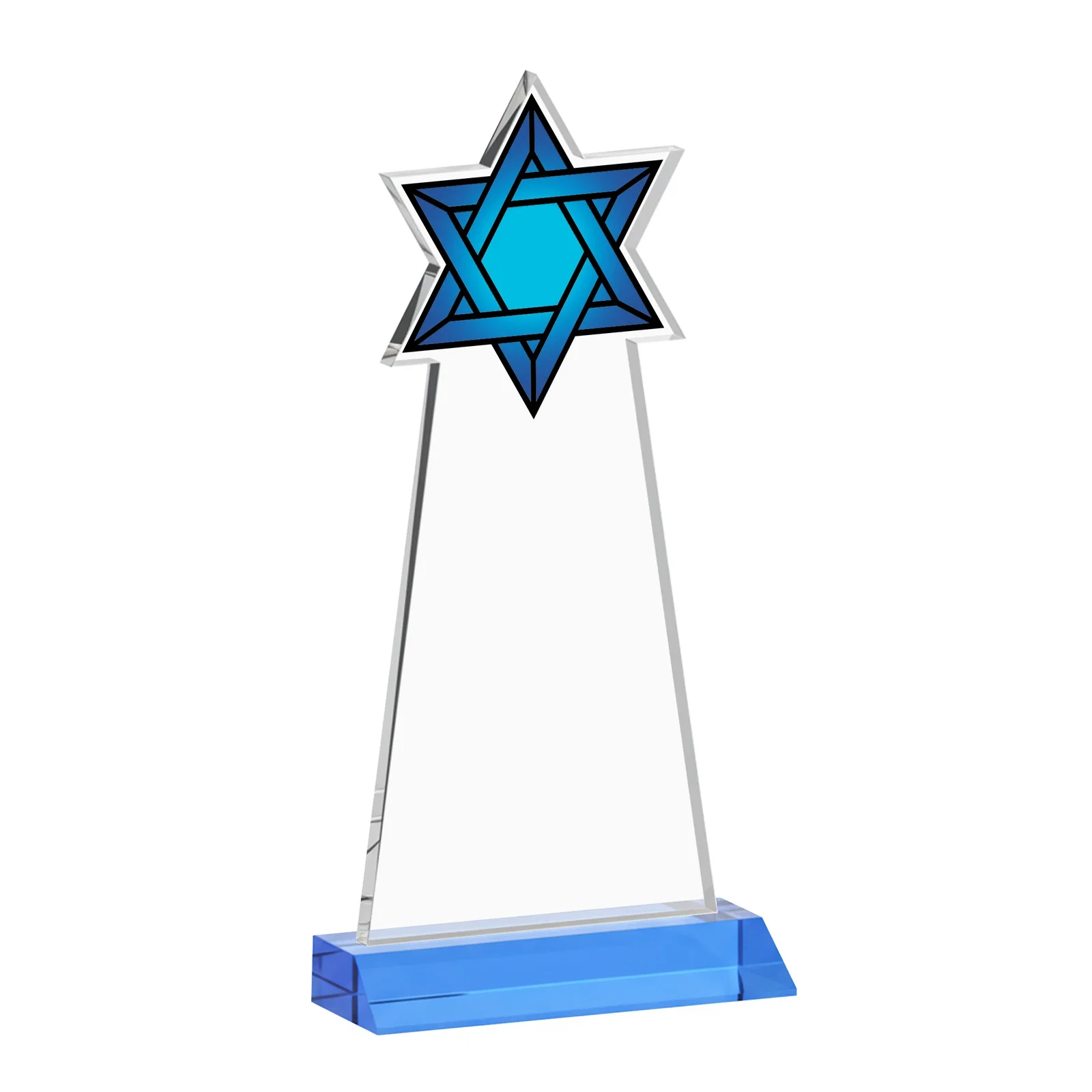Custom printed Starfire Star of David Award on a Front-Mitered Base, with your logo for volunteer appreciation