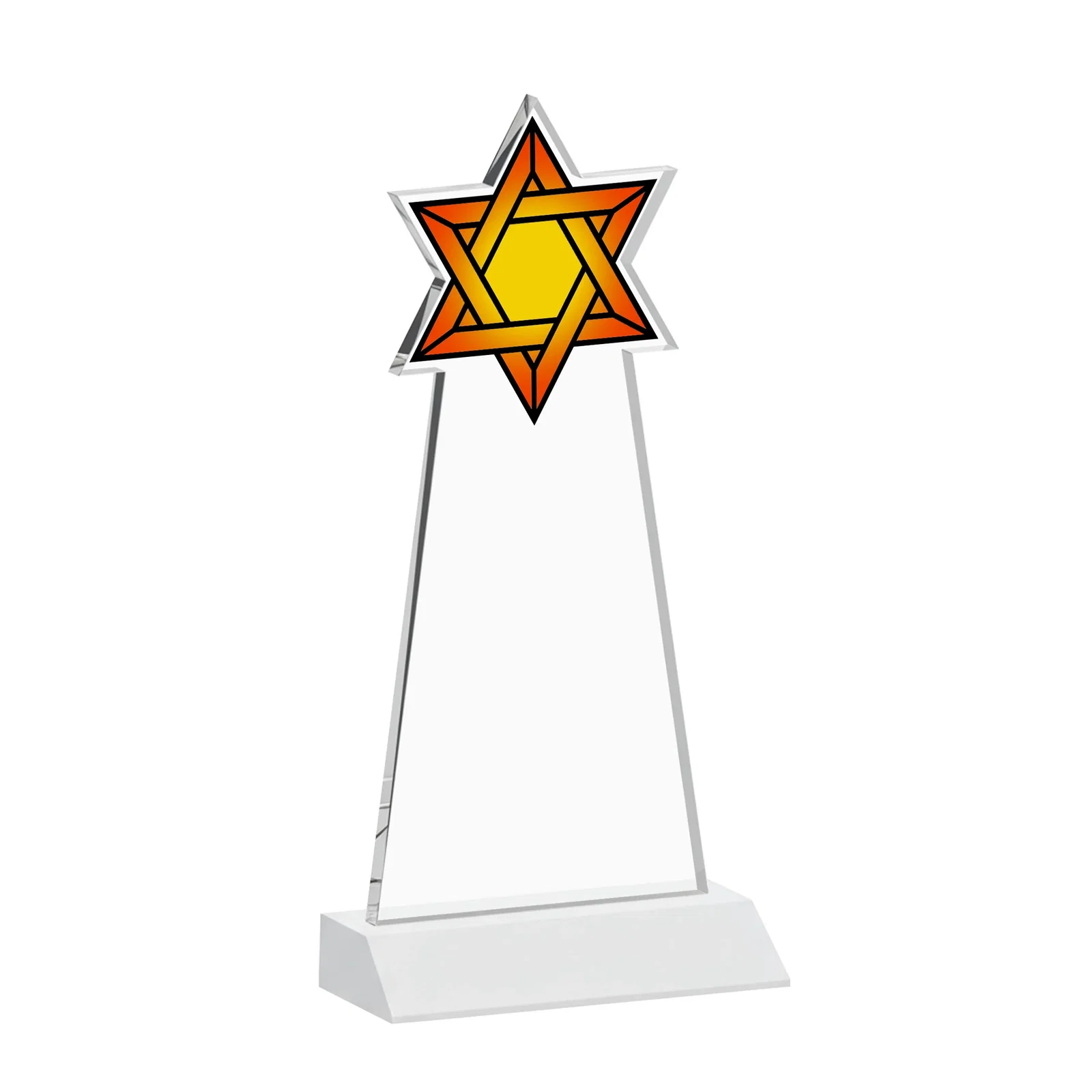 Custom printed Starfire Star of David Award on a Front-Mitered Base, with your logo for company anniversary events