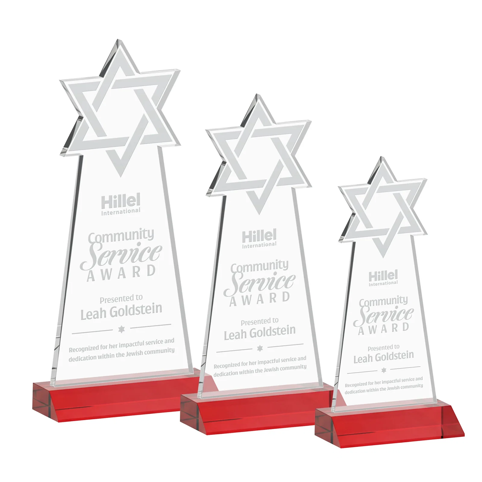 Promotional Starfire Star of David Award on a Front-Mitered Base for graduation ceremonies