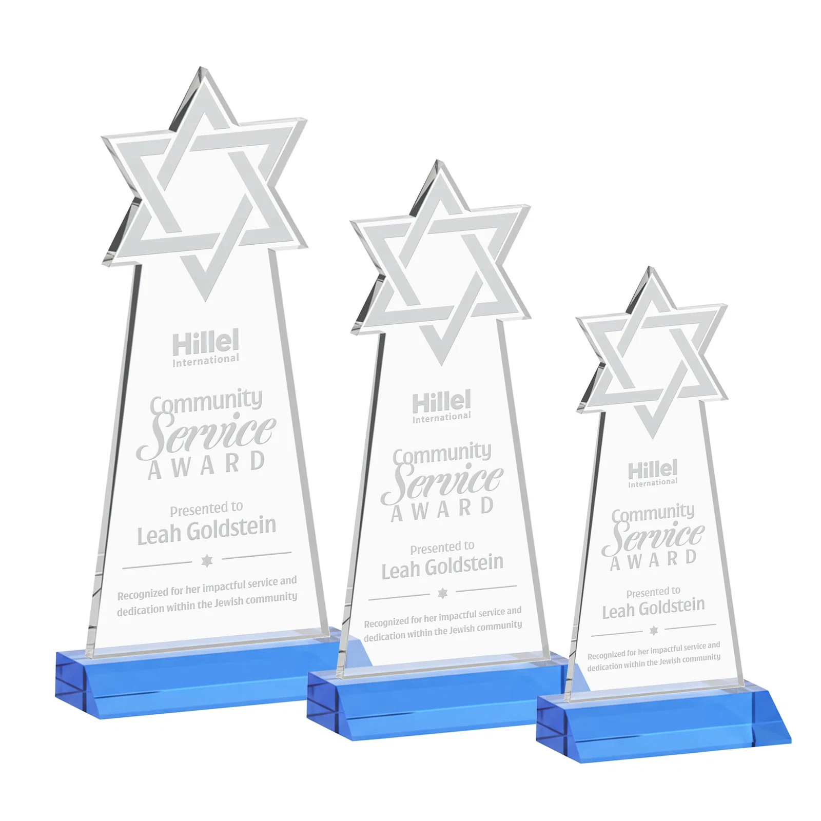 Branded Starfire Star of David Award on a Front-Mitered Base for employee recognition