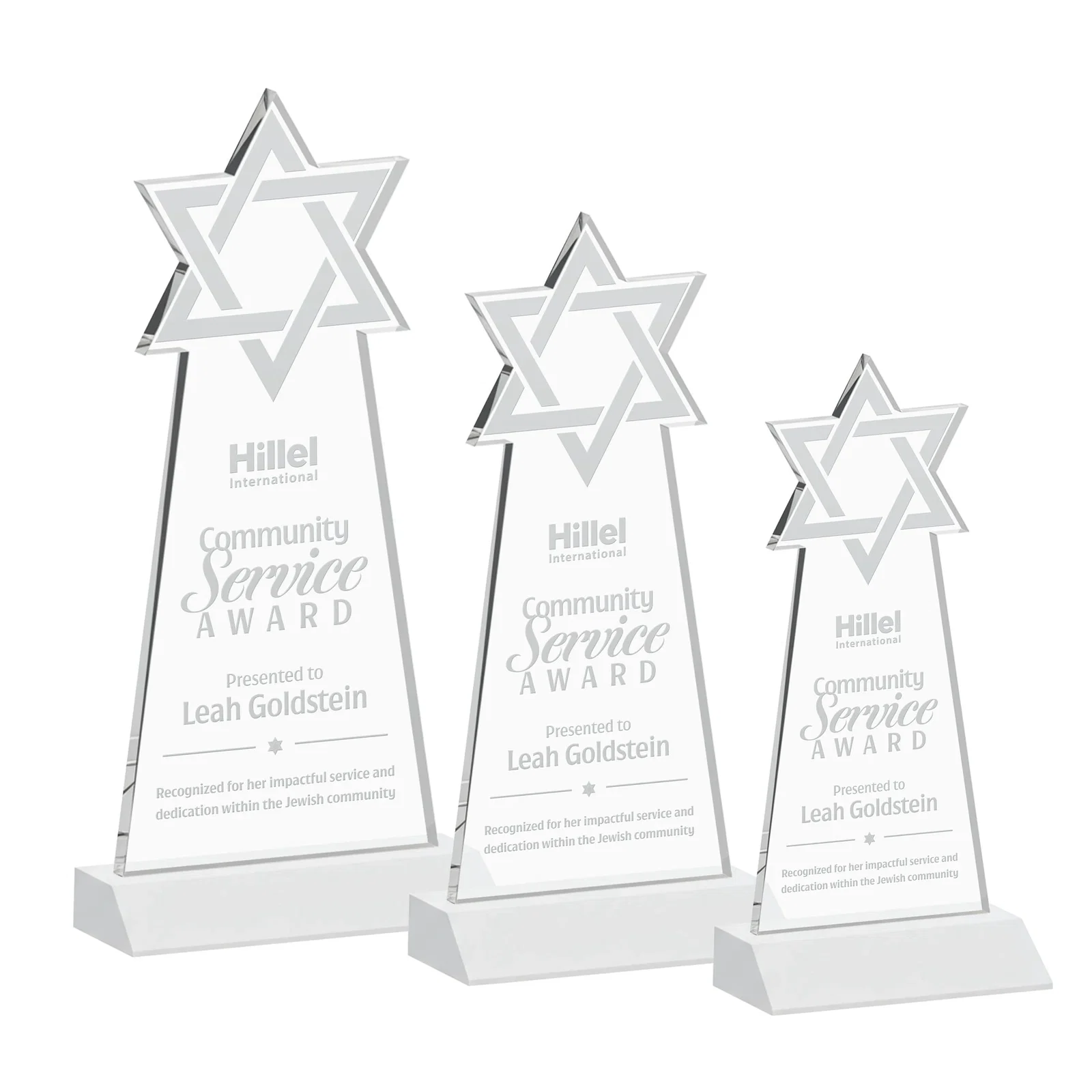 Branded Starfire Star of David Award on a Front-Mitered Base for team milestone celebrations