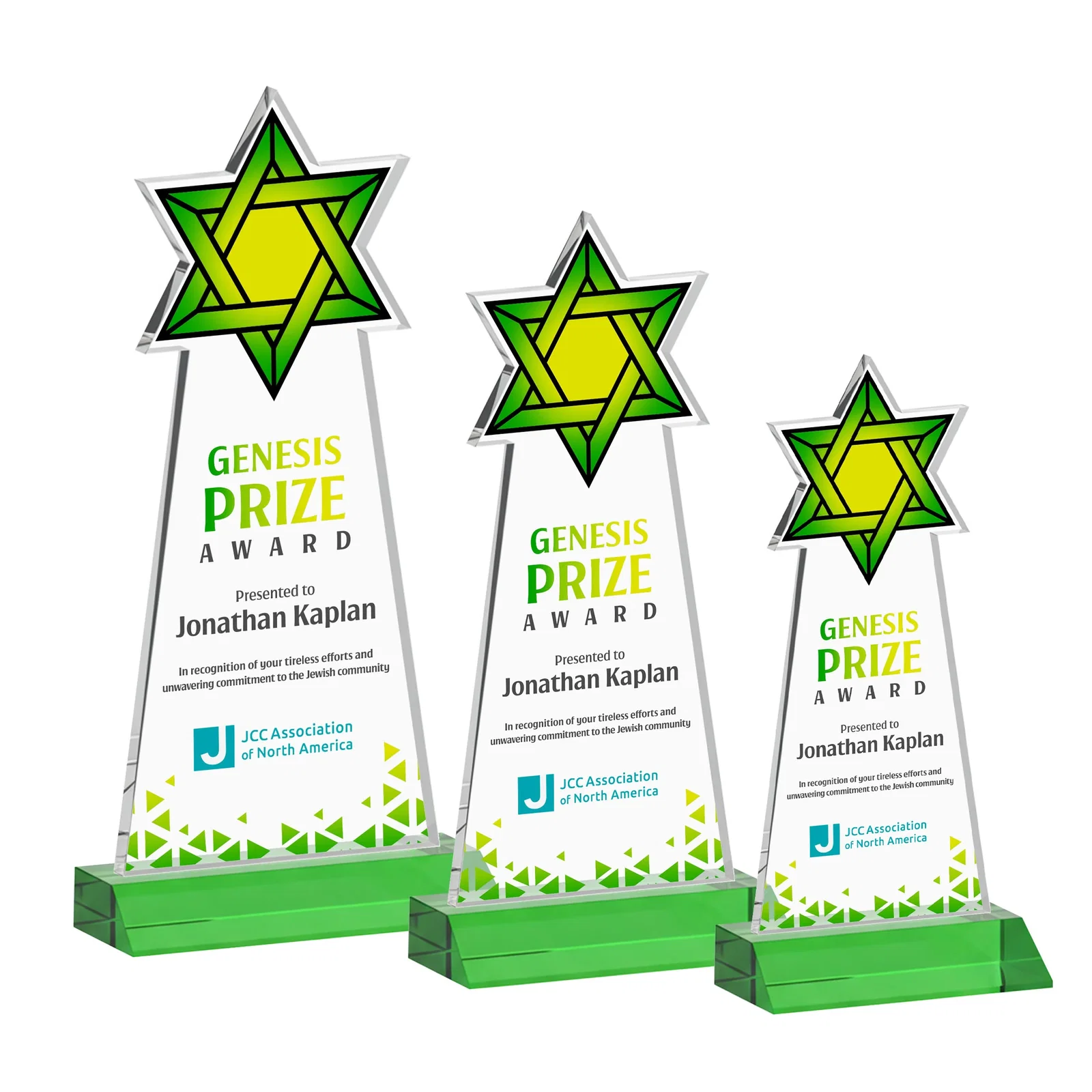 Custom printed Starfire Star of David Award on a Front-Mitered Base for safety achievement programs