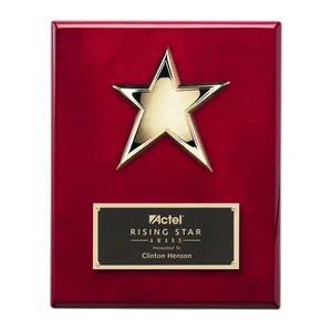 Cast Metal Star Plaque on Rosewood Piano Finish, 8x10 In